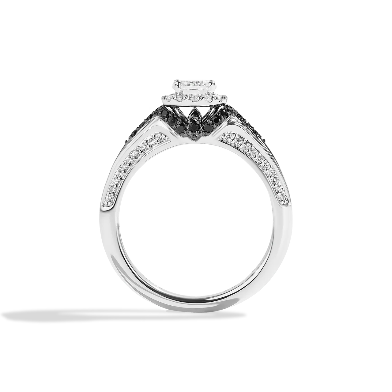 14K WHITE GOLD AND BLACK RHODIUM THE MANDALORIAN™ INSPIRED HALO ENGAGEMENT RING with 1/2 CT Center Stone and 1 CT.TW. Diamonds - Image 3