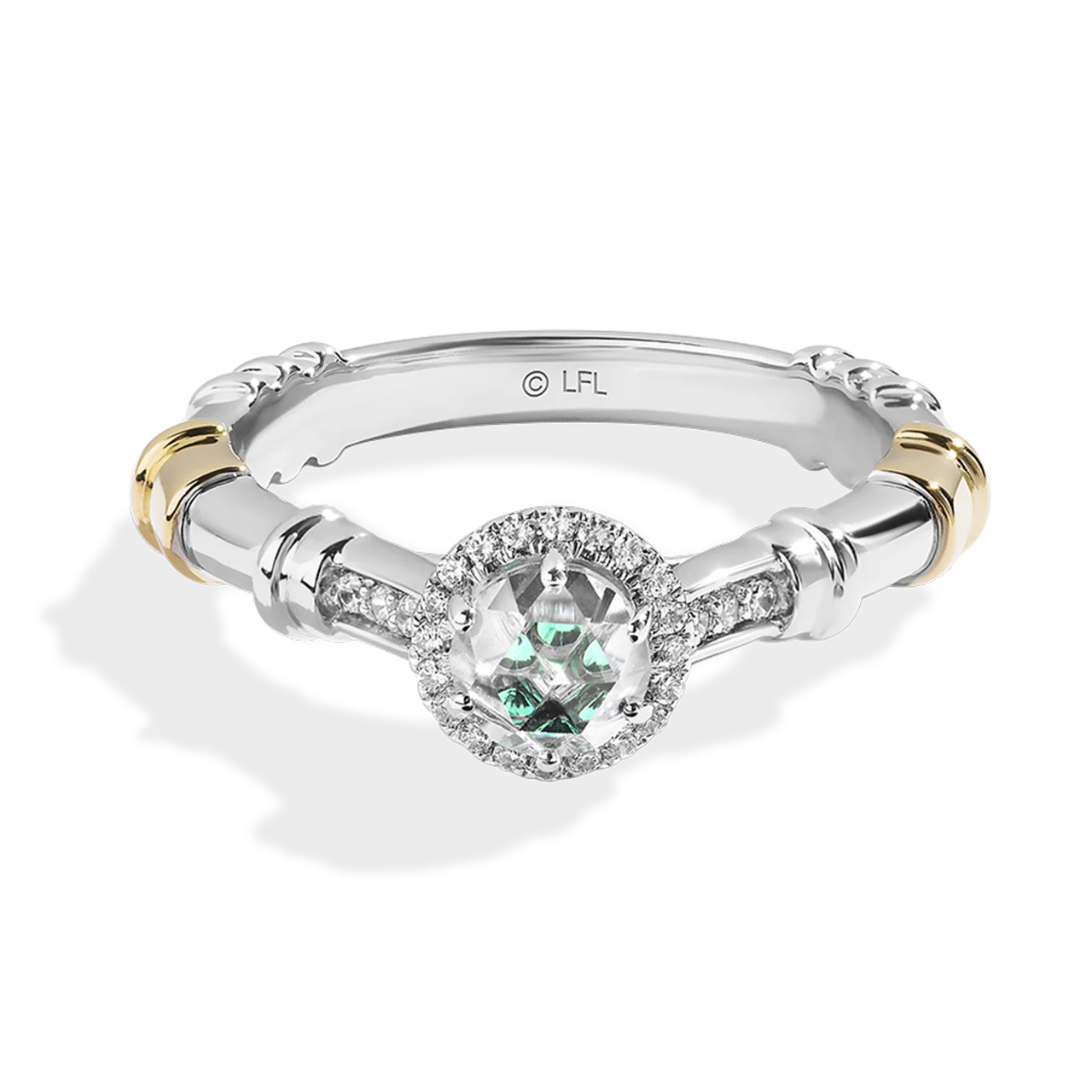 A JEDI™ MARK ENGAGEMENT RING 5/8 CT.TW. Diamond, Rosecut, Green Diopside, 14K White and Yellow Gold