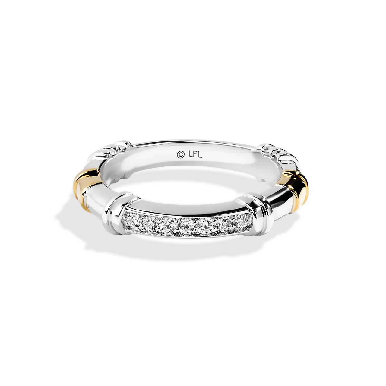 A JEDI™ MARK WEDDING BAND 1/6 CT.TW. Diamond, 14K White and Yellow Gold