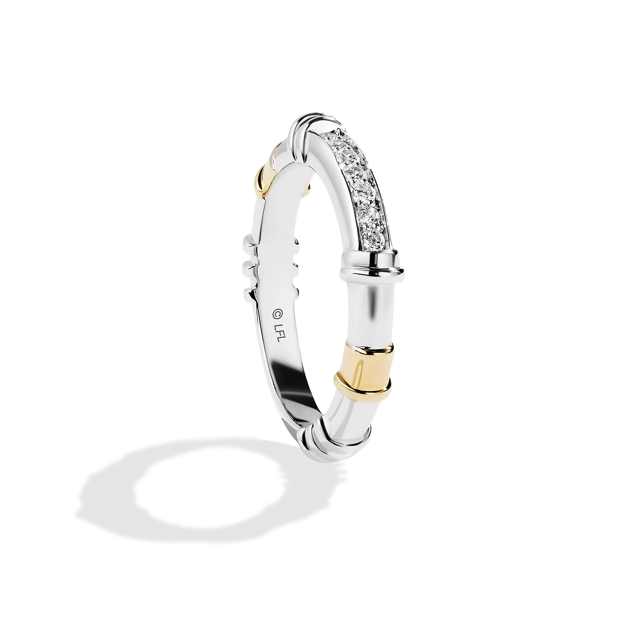 A JEDI™ MARK WEDDING BAND 1/6 CT.TW. Diamond, 14K White and Yellow Gold - Image 2