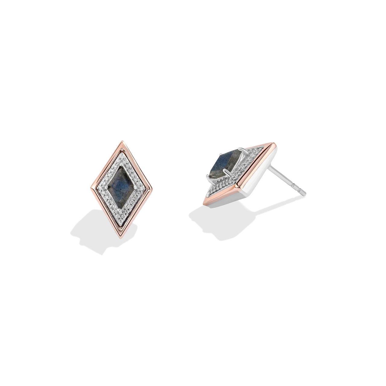 AHSOKA TANO™ WOMEN'S EARRINGS 1/6 CT.TW. Diamonds, Labradorite in Sterling Silver and 10K Rose Gold - Image 2