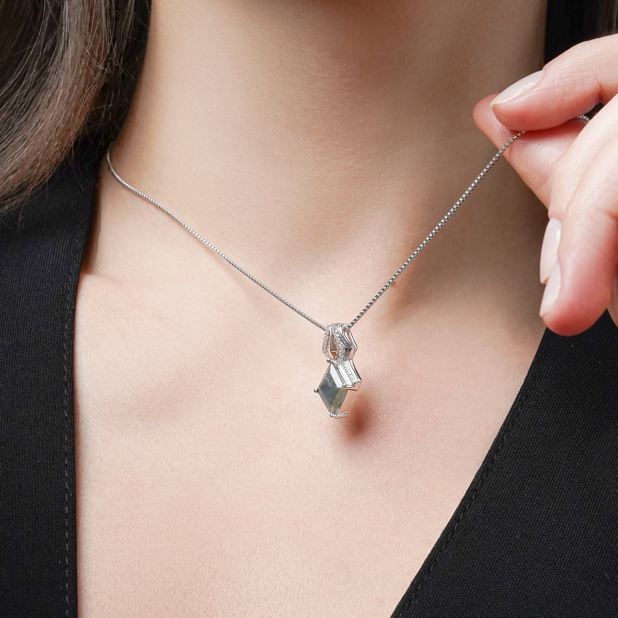 AHSOKA TANO™ WOMEN'S PENDANT 1/10 CT.TW. Diamonds, Labradorite in Sterling Silver and 10K Rose Gold - Image 2