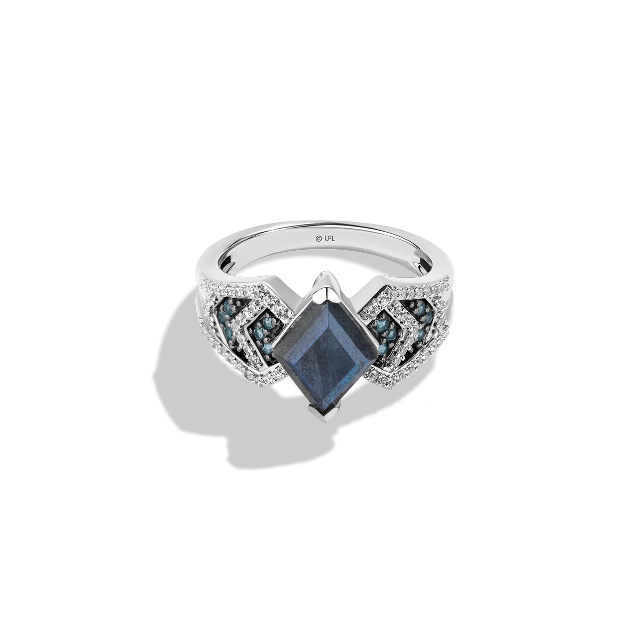 AHSOKA TANO™ WOMEN'S RING 1/5 CT.TW. Diamonds, Special Cut Labradorite and Swiss Blue Topaz in Sterling Silver and Black Rhodium