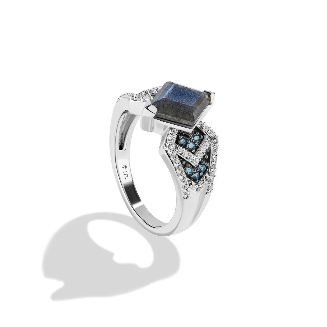 AHSOKA TANO™ WOMEN'S RING 1/5 CT.TW. Diamonds, Special Cut Labradorite and Swiss Blue Topaz in Sterling Silver and Black Rhodium - Image 2