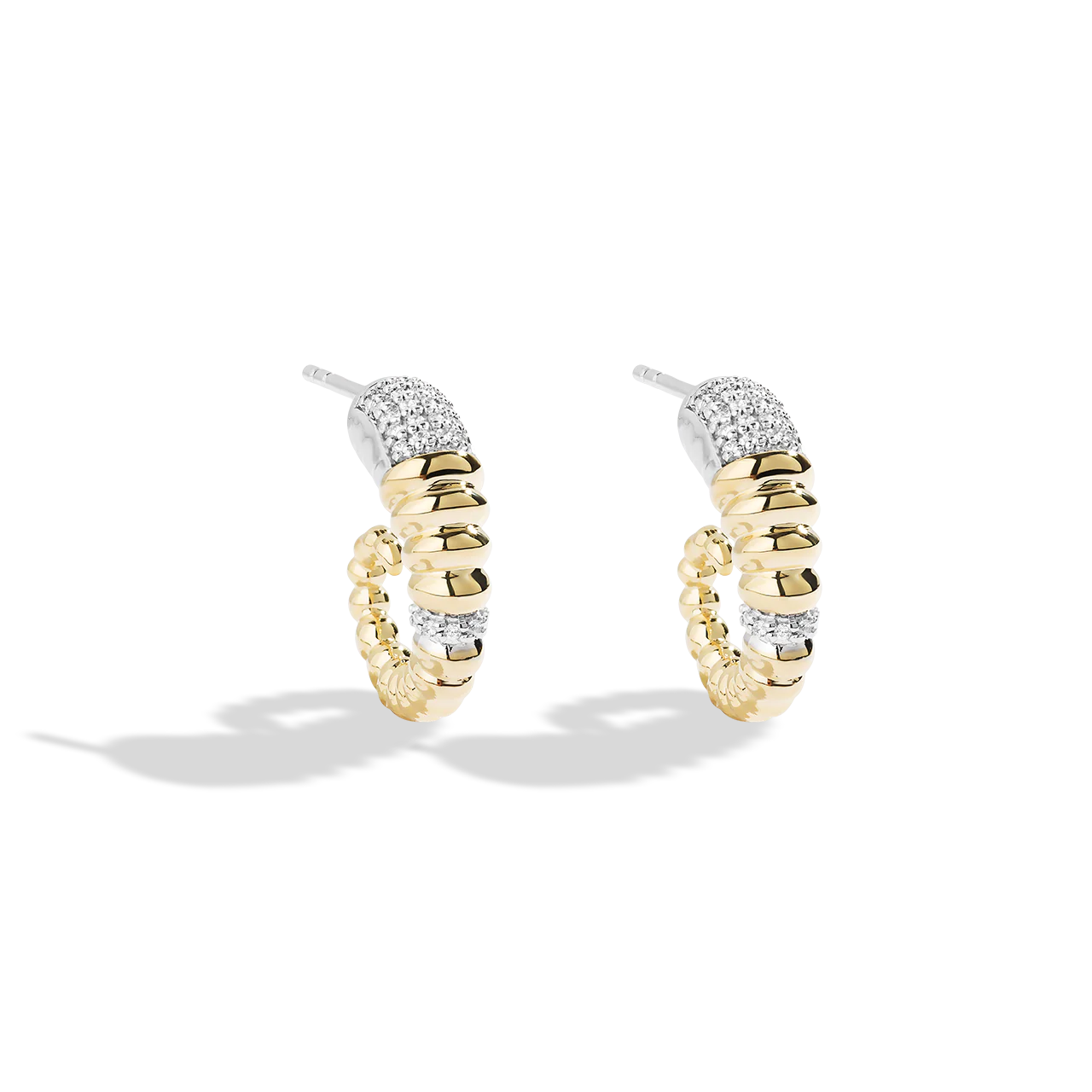 BANTHA™ WOMEN'S HOOP EARRINGS 1/6 CT.TW. Diamond, 10K Yellow Gold and Sterling Silver