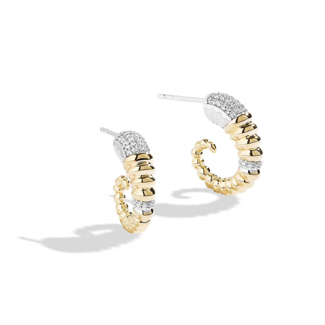 BANTHA™ WOMEN'S HOOP EARRINGS 1/6 CT.TW. Diamond, 10K Yellow Gold and Sterling Silver - Image 4