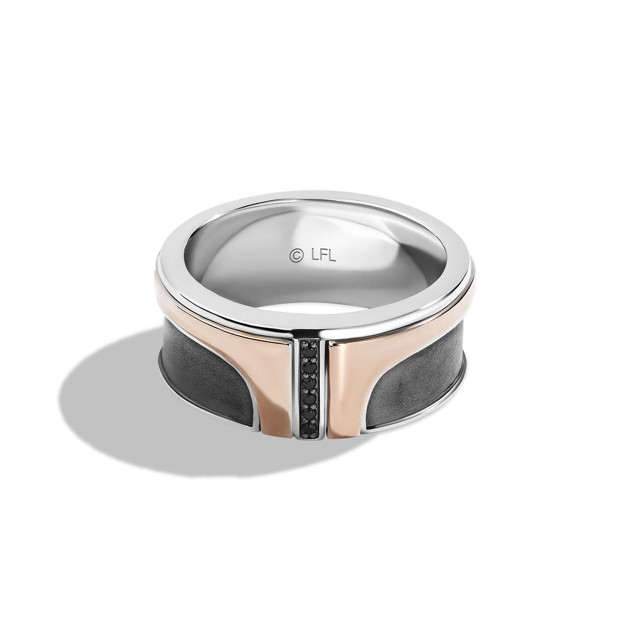 BOBA FETT™ MEN'S RING Black Diamond Accent, Sterling Silver with Black Rhodium and 10k Rose Gold