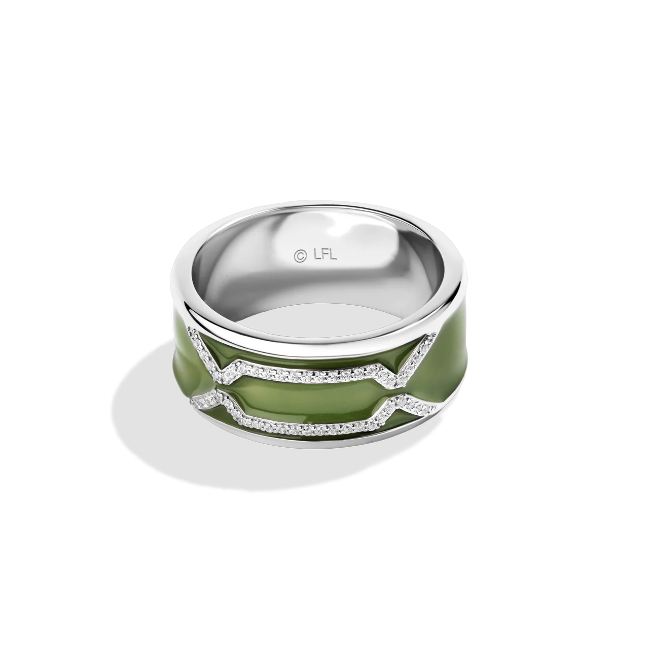 BOBA FETT™ MEN'S RING Sterling Silver with Green Enamel, 1/6 CTTW Diamonds