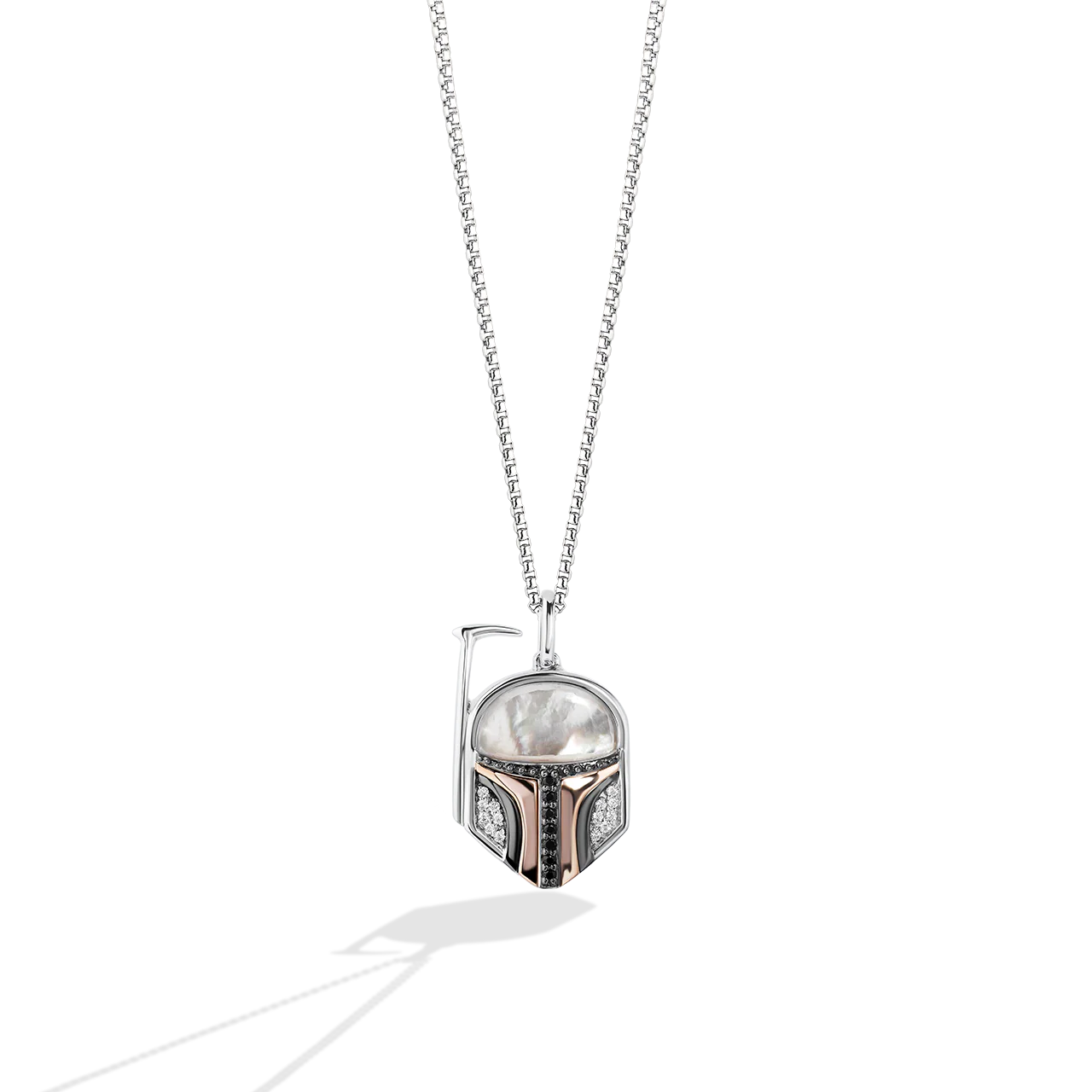 BOBA FETT™ WOMEN'S PENDANT 1/10 CT.TW. Black and White Diamonds, Mother of Pearl, Sterling Silver and 10K Rose Gold