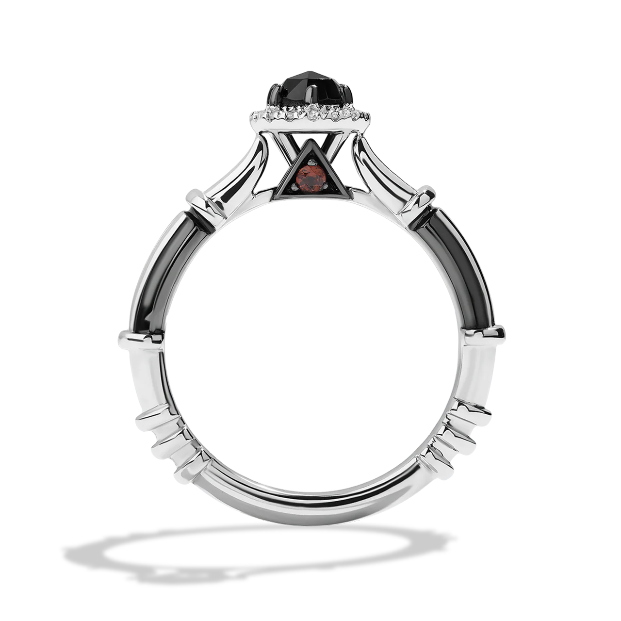 DARK ARMOR ENGAGEMENT RING 5/8 CT.TW. Black Rose Cut Diamond and White Diamonds, Garnet, 14k White Gold with Black Rhodium - Image 3