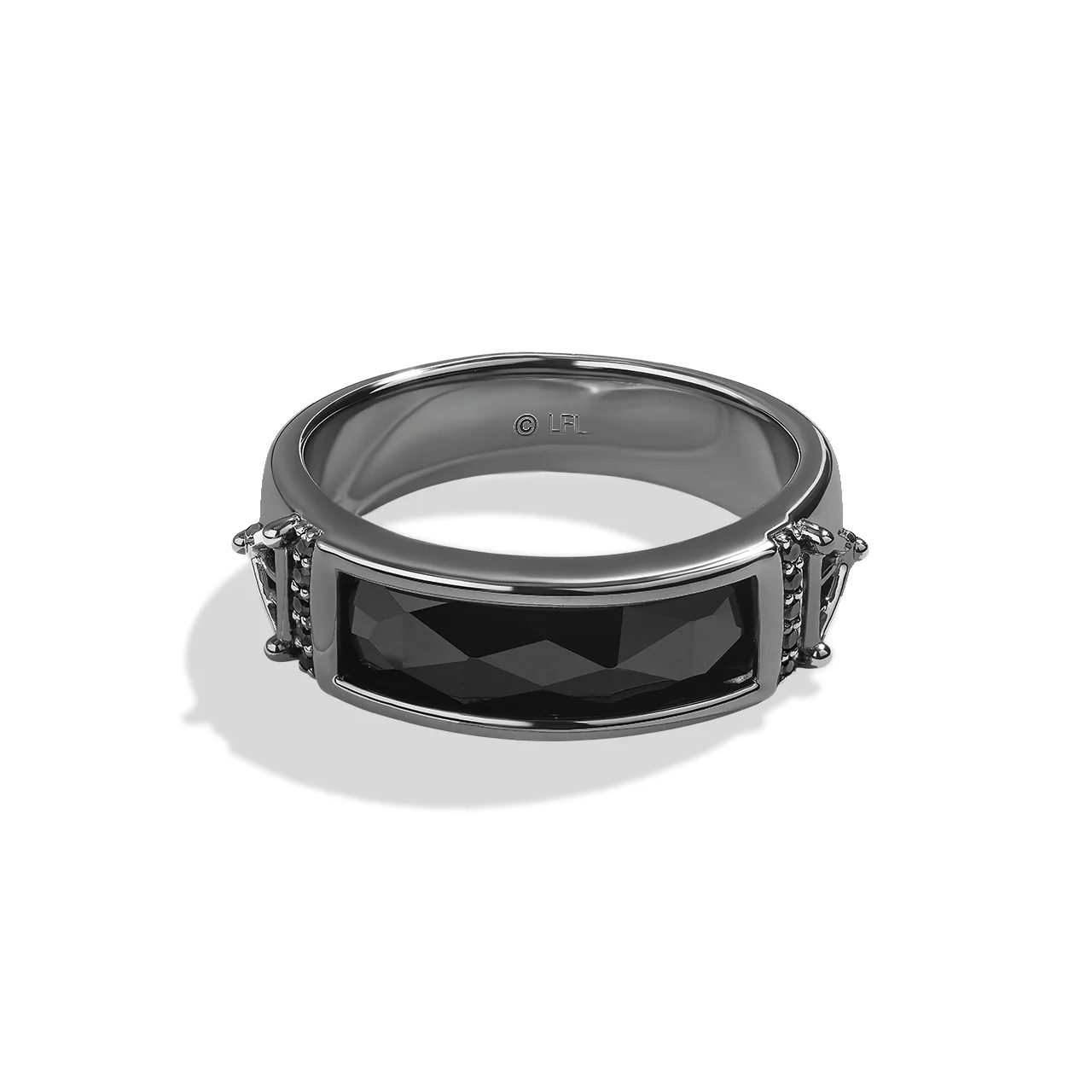 DARK ARMOR MEN'S RING 1/10 CT.TW. Black Diamonds, Black Onyx, Sterling Silver with Black Rhodium