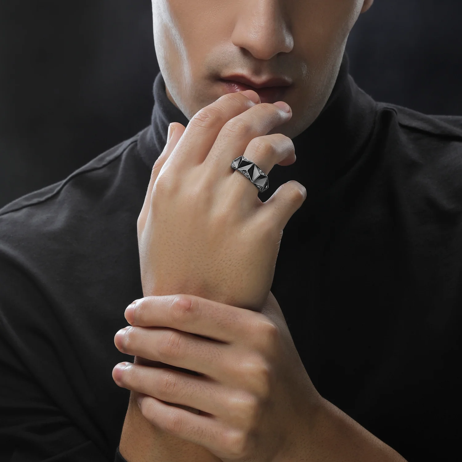 DARK ARMOR MEN'S RING 1/2 CT.TW. Black Diamonds Silver with Black Rhodium - Image 2