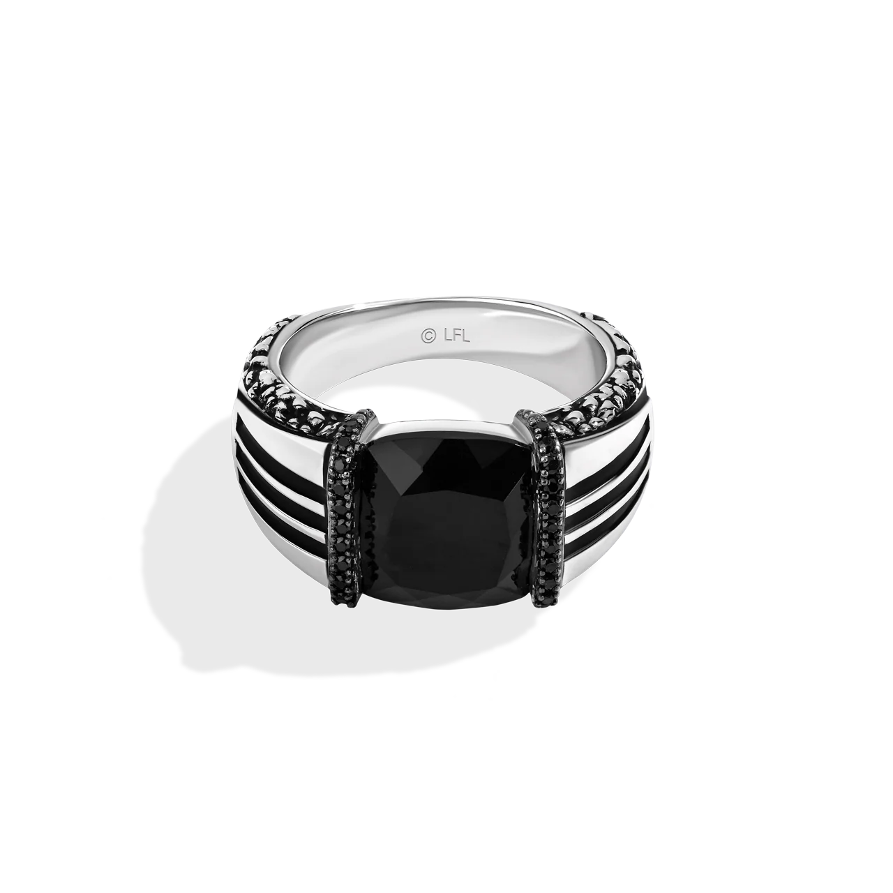 DARK ARMOR MEN'S RING 1/5 CT. TW. Black Diamonds, Black Onyx in Sterling Silver with Black Rhodium