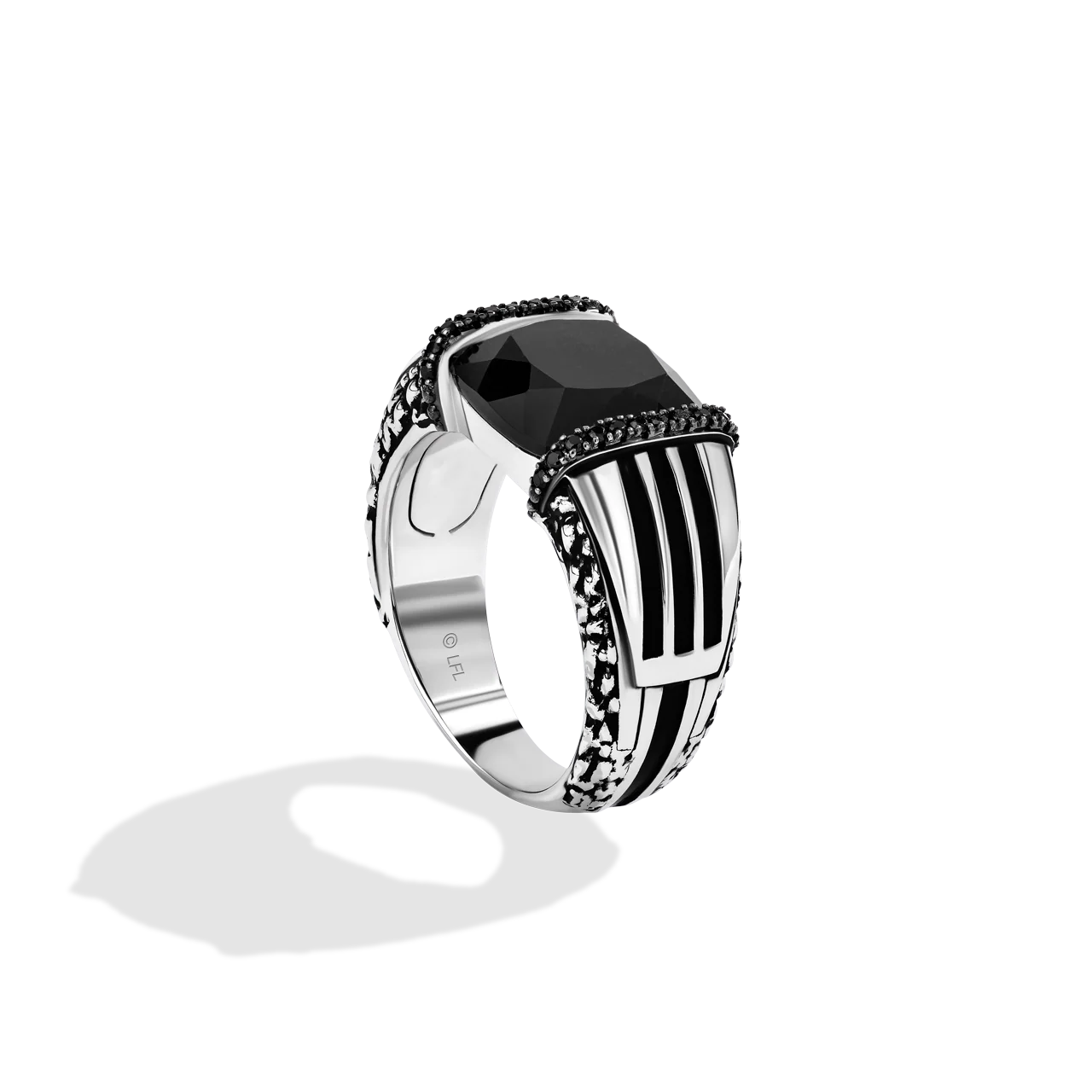 DARK ARMOR MEN'S RING 1/5 CT. TW. Black Diamonds, Black Onyx in Sterling Silver with Black Rhodium - Image 2