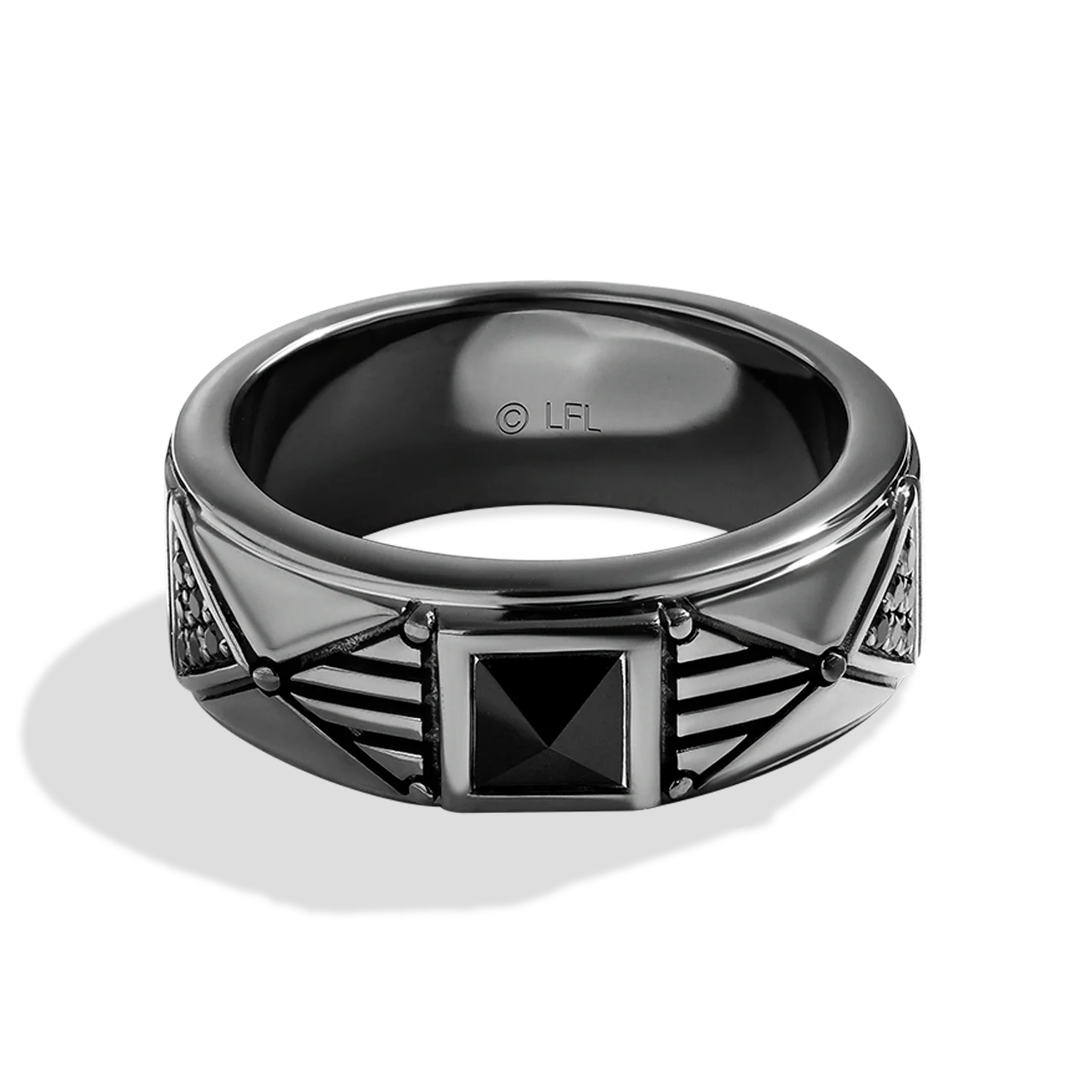 DARK ARMOR MEN'S RING 1/7 CT.TW. Black Diamonds Onyx Silver with Black Rhodium