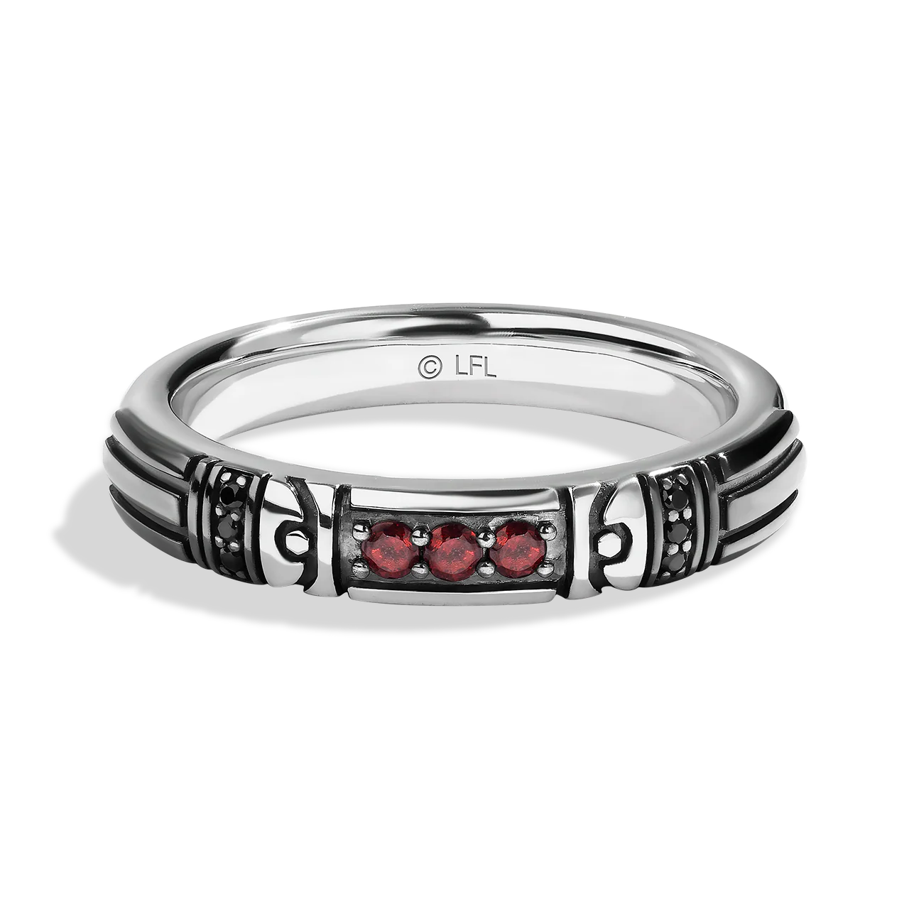 DARK ARMOR MEN'S RING Black Diamond Accent Garnet Silver with Black Rhodium