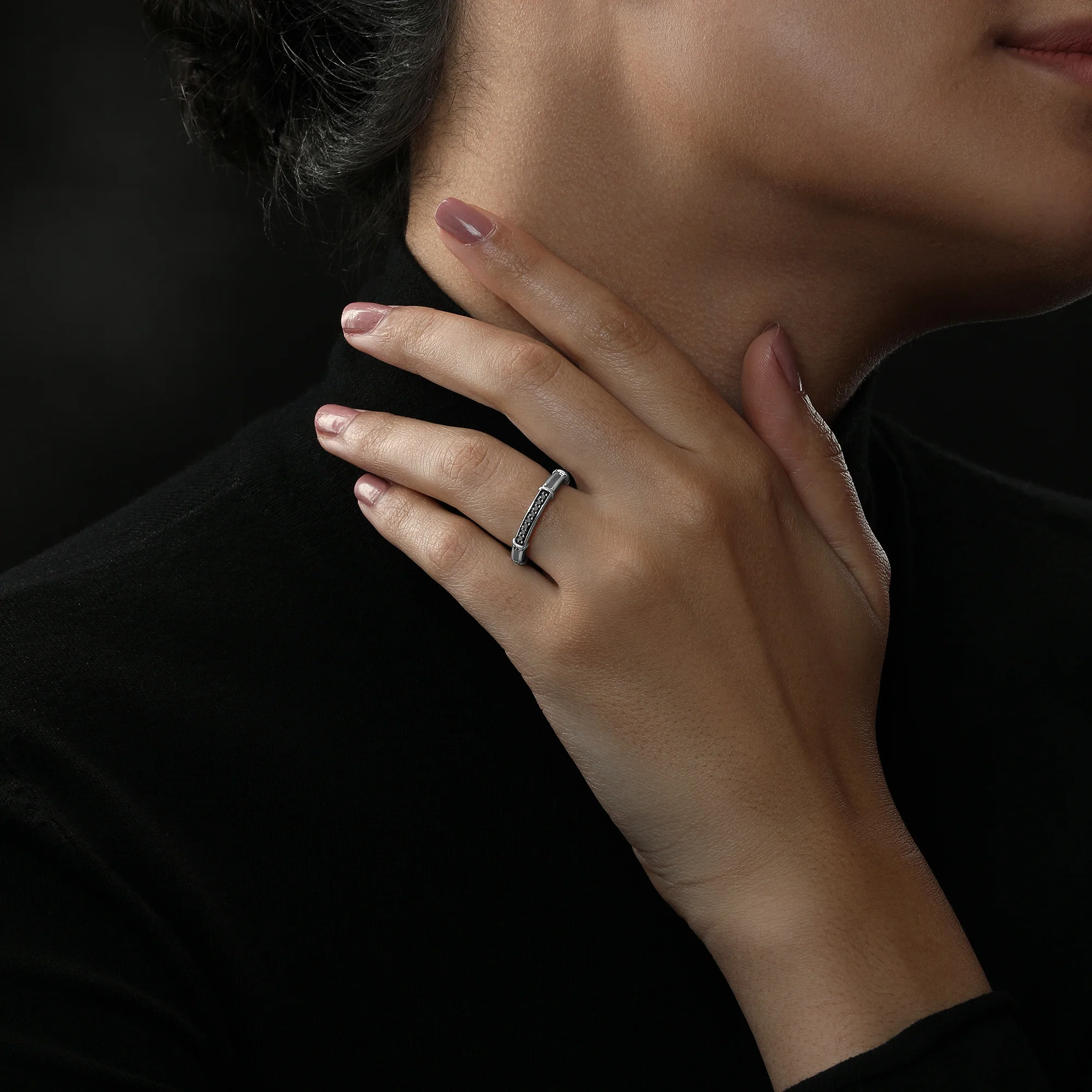 DARK ARMOR WEDDING BAND 1/10 CT.TW. Black Diamonds, 14k White Gold with Black Rhodium - Image 2