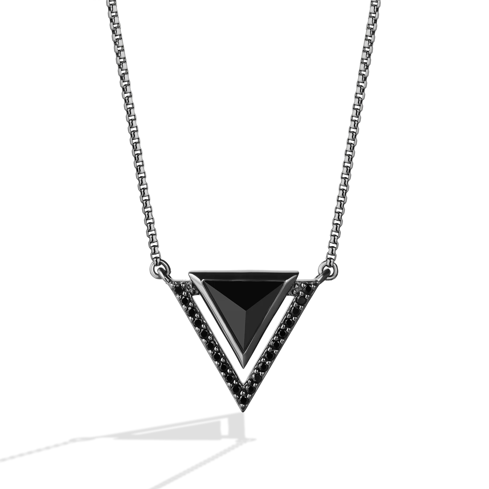 DARK ARMOR WOMEN'S NECKLACE 1/6 CT.TW. Black Diamonds and Onyx Silver with Black Rhodium