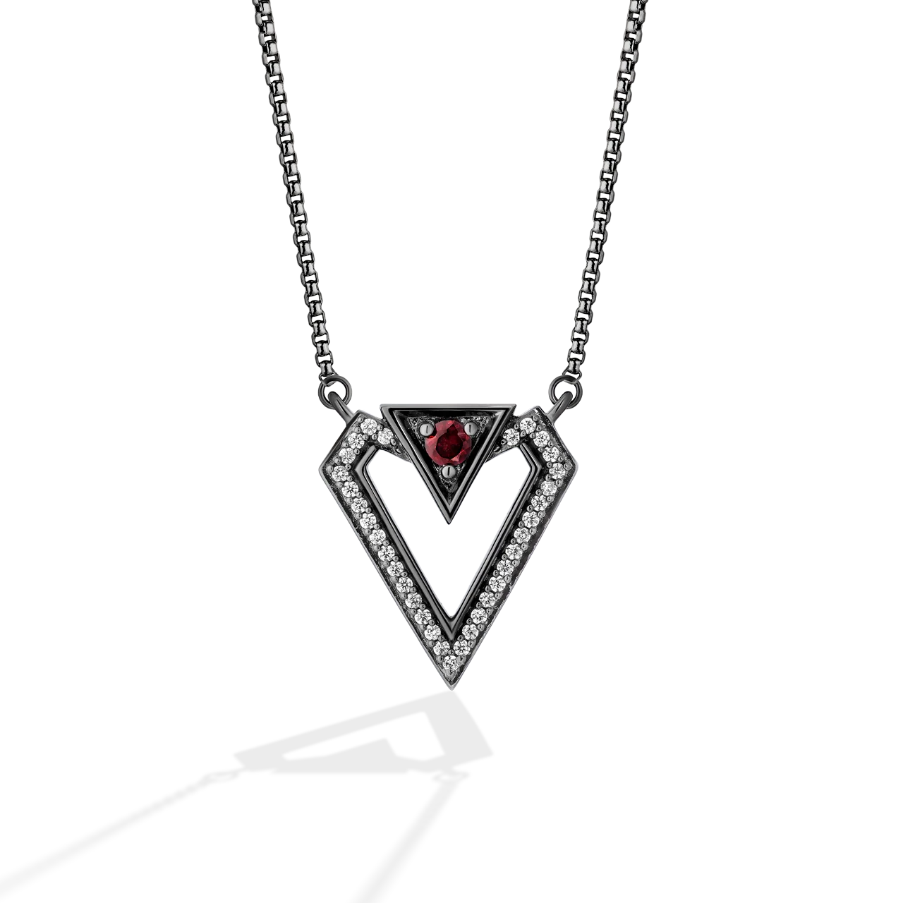 DARK ARMOR WOMEN'S PENDANT 1/10 CT.TW. Diamond, Garnet in Sterling Silver with Black Rhodium