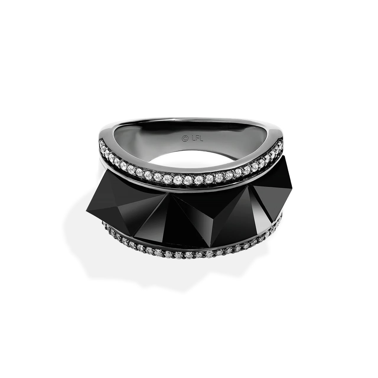 DARK ARMOR WOMEN'S RING 1/4 CT.TW. White Diamonds Onyx Silver with Black Rhodium