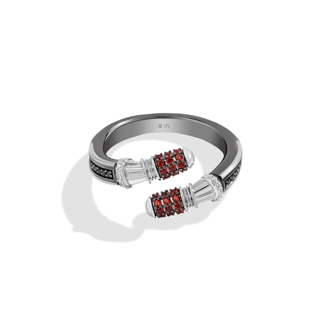 DARTH MAUL™ MEN'S LIGHTSABER RING with 1/8 CT.TW. Black and White Diamonds, Ganet and Black Rhodium over Sterling Silver