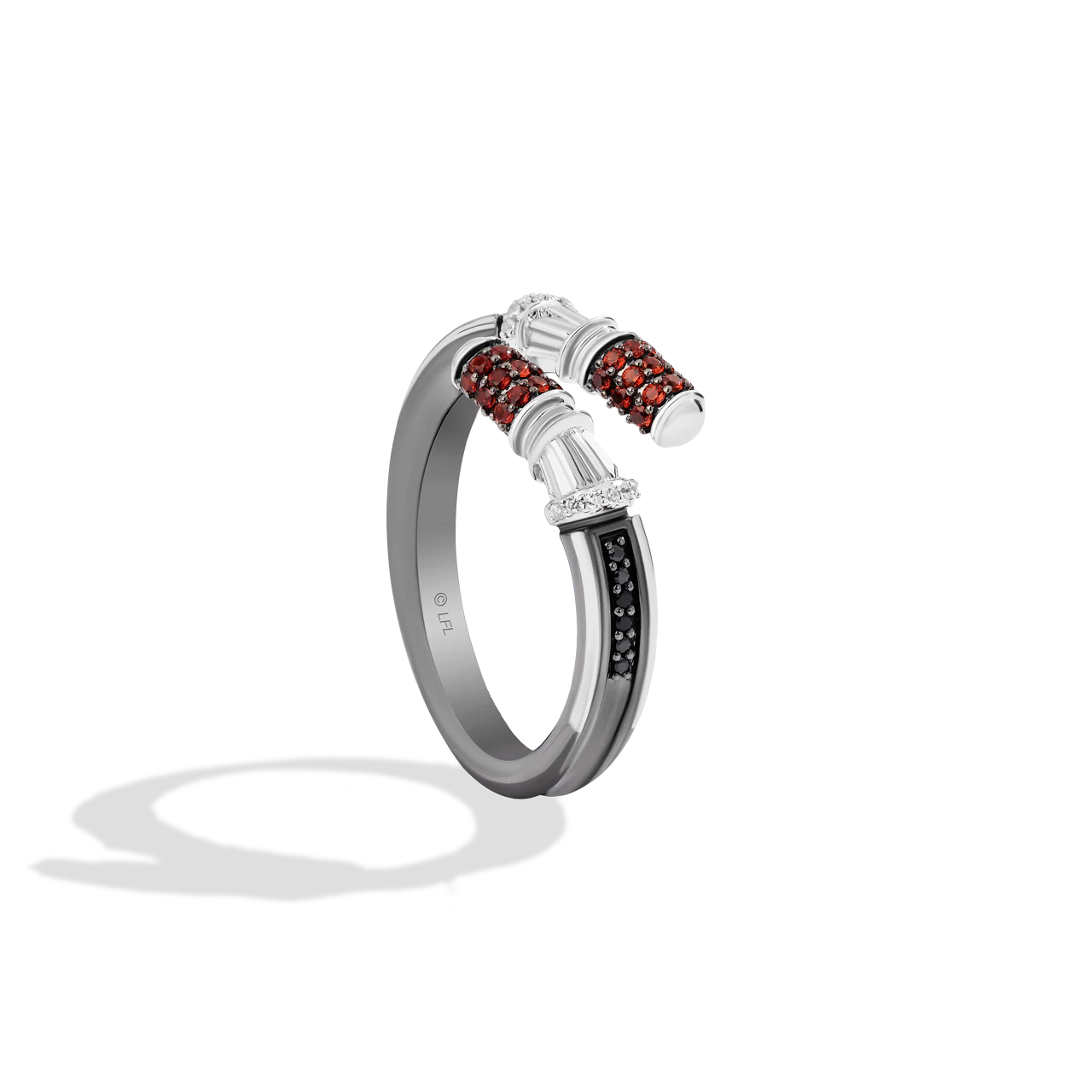 DARTH MAUL™ MEN'S LIGHTSABER RING with 1/8 CT.TW. Black and White Diamonds, Ganet and Black Rhodium over Sterling Silver - Image 2