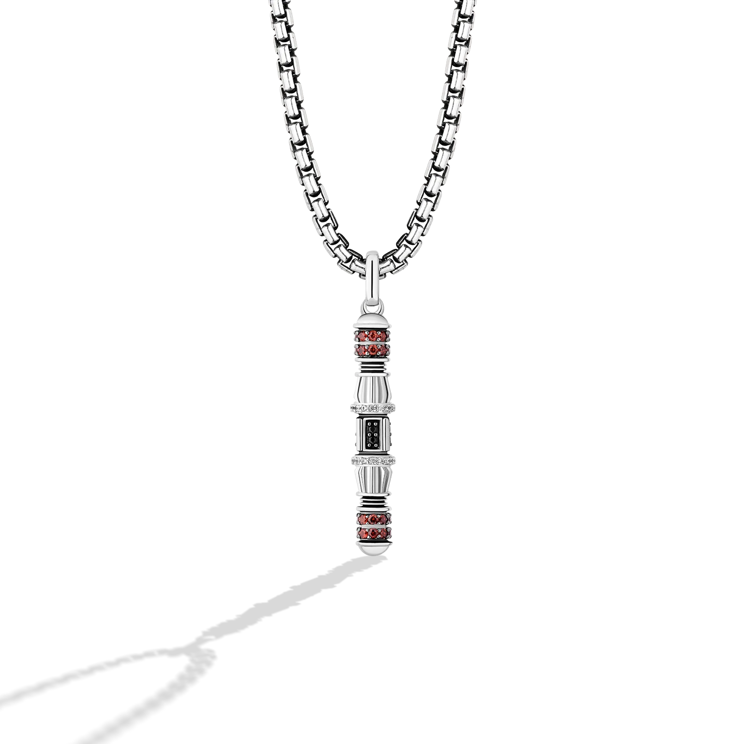 DARTH MAUL™ MEN'S PENDANT 1/6 CT.TW Black and White Diamonds and Garnet in Sterling Silver with Black Rhodium