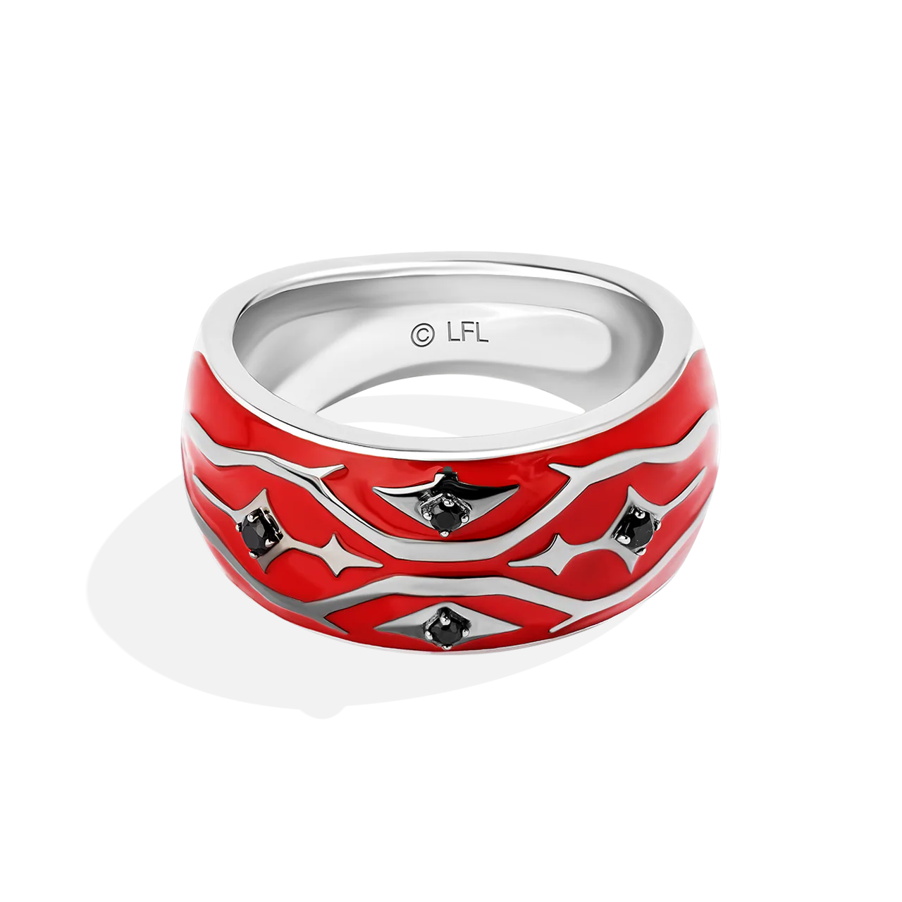 DARTH MAUL™ MEN'S RING in Black Rhodium over Sterling Silver and Red Enamel with 1/10 CT.TW. Black Diamond