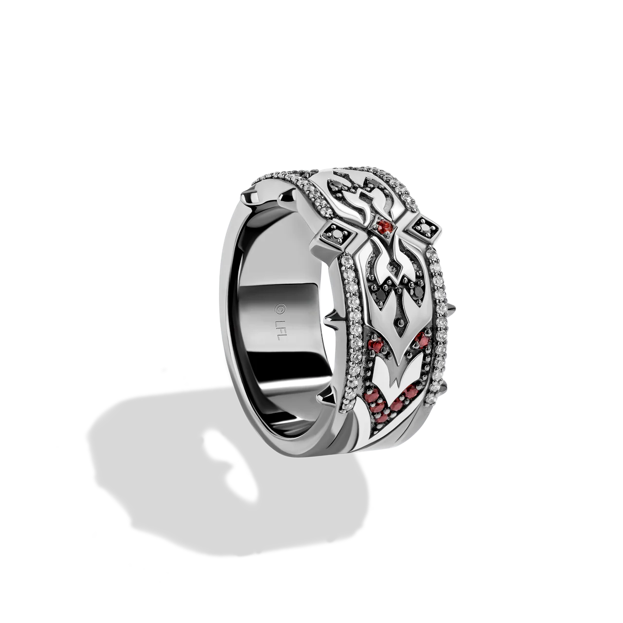 DARTH MAUL™ WOMEN'S RING 1/5 CT.TW. Black Diamonds and White Diamonds with Garnet in Sterling Silver with Black Rhodium - Image 2