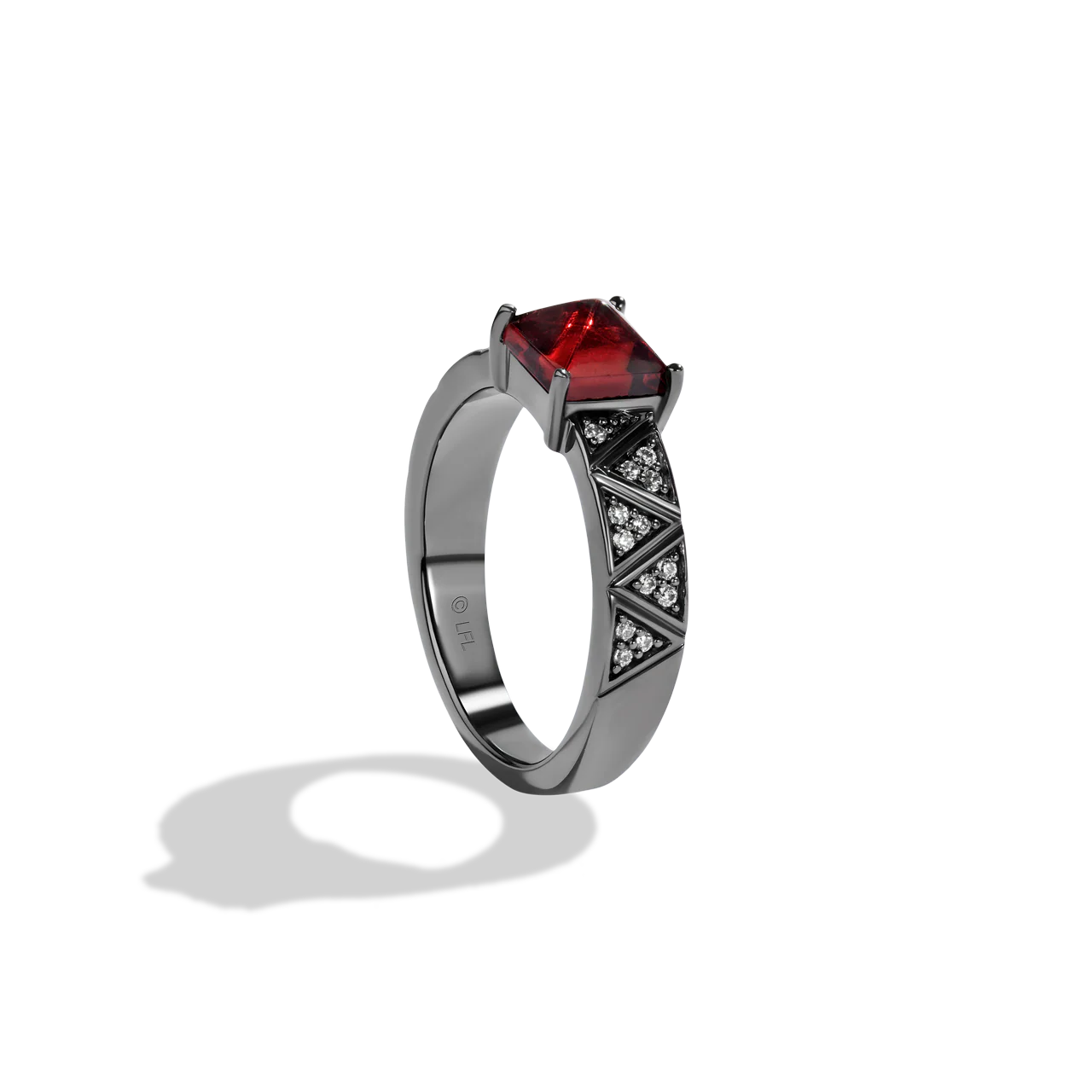 DARTH VADER™ BLACK RHODIUM OVER STERLING SILVER RED GARNET GEMSTONE RING with 1/8 CT.TW. Diamonds - Image 2