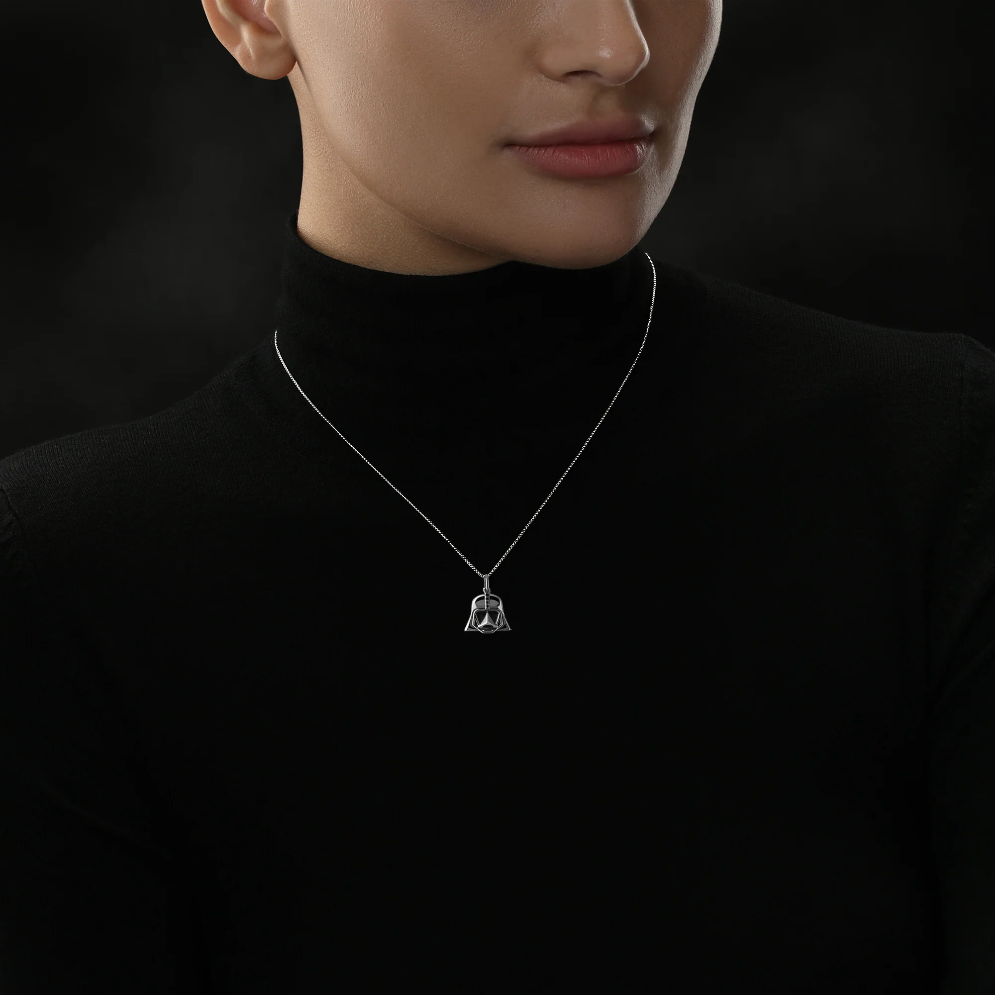 DARTH VADER™ HELMET NECKLACE AND EARRINGS SET in Black Rhodium over Sterling Silver with Black Diamonds - Image 2