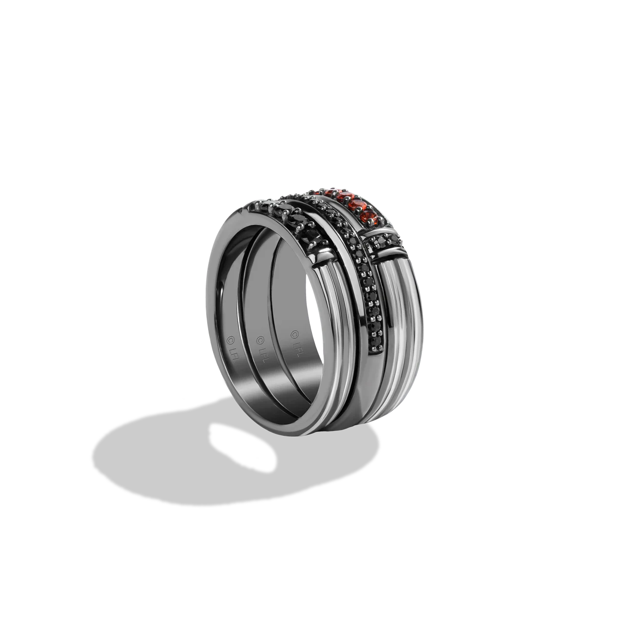 DARTH VADER™ RING STACK in Black Rhodium over Sterling Silver with Black Diamonds and Garnet - Image 2