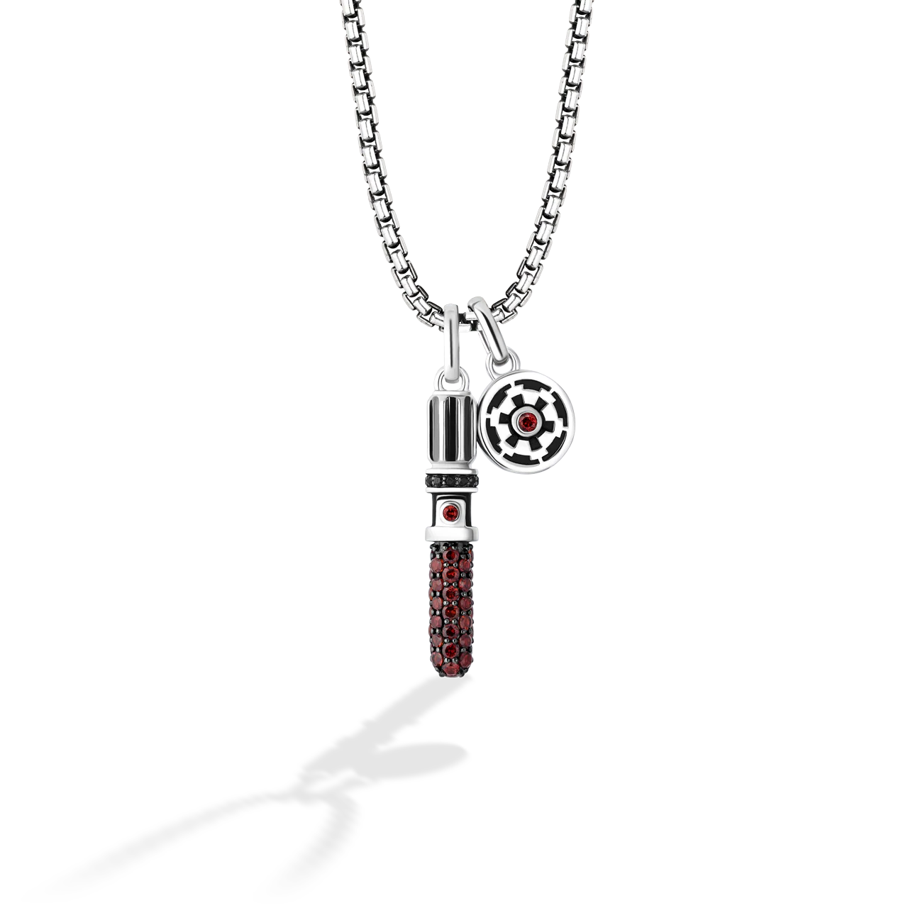 DARTH VADER™ WOMEN LIGHTSABER PENDANT in Sterling Silver, Red Garnet and Black Spinel