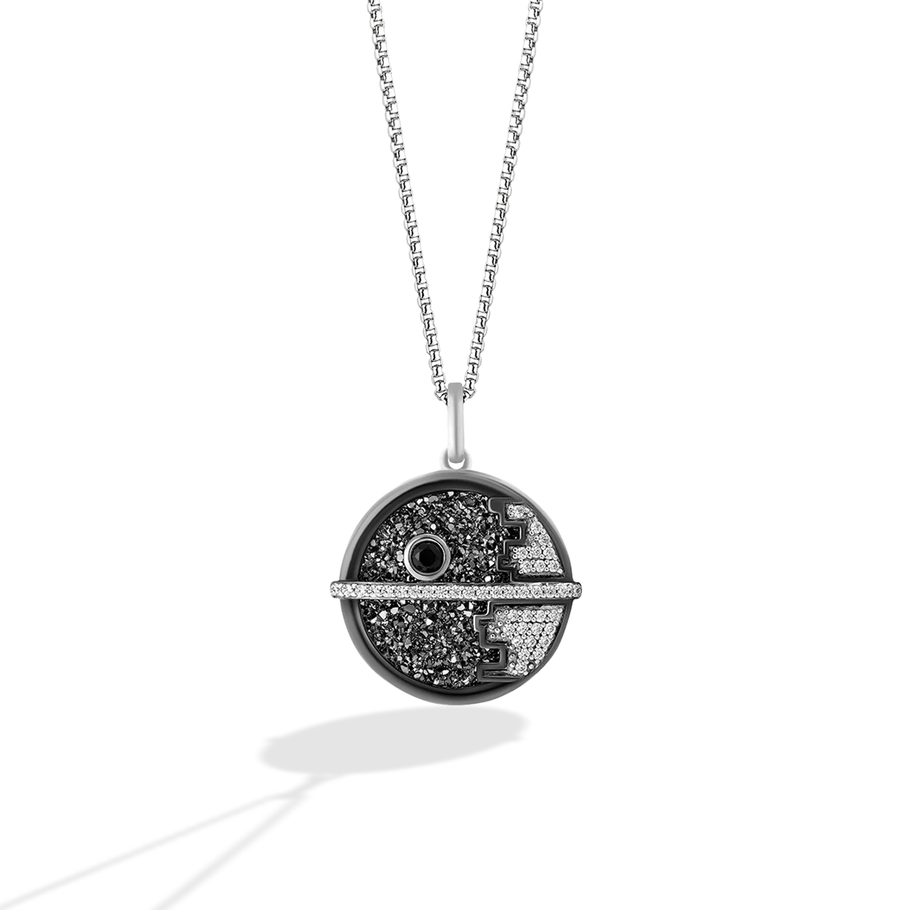 DEATH STAR™ WOMAN'S PENDANT in Sterling Silver with Black Rhodium and 1/5 CT.TW. Black and White Diamonds