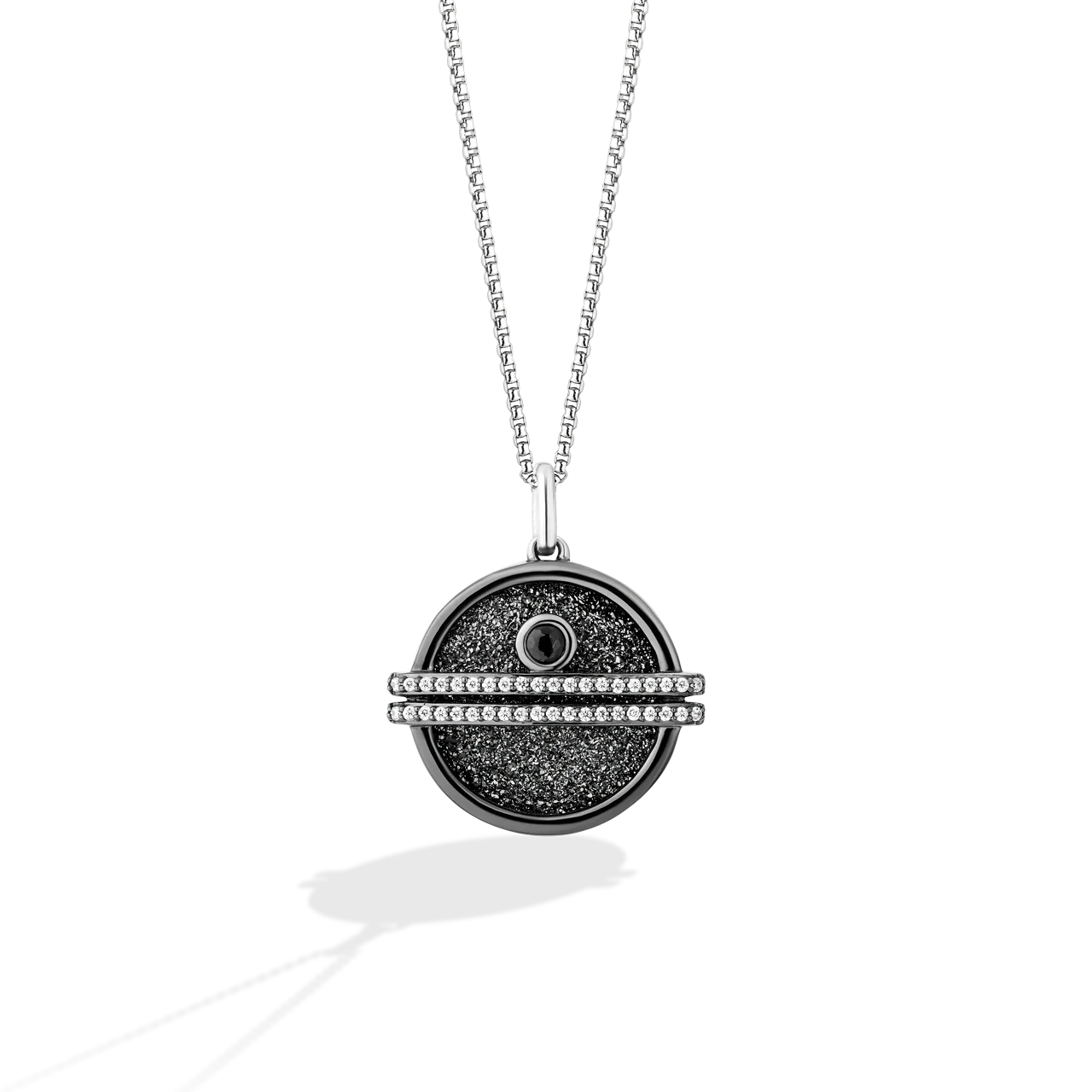 DEATH STAR™ WOMEN'S PENDANT in Sterling Silver, Black Rhodium and 1/5 CT.TW. Black and White Diamonds and Druzy platinum