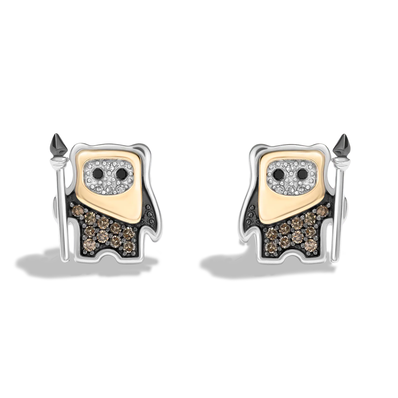 EWOK™ WOMEN'S EARRINGS 1/5 CT.TW. Champagne and White Diamonds, Sterling Silver and 10K Yellow Gold