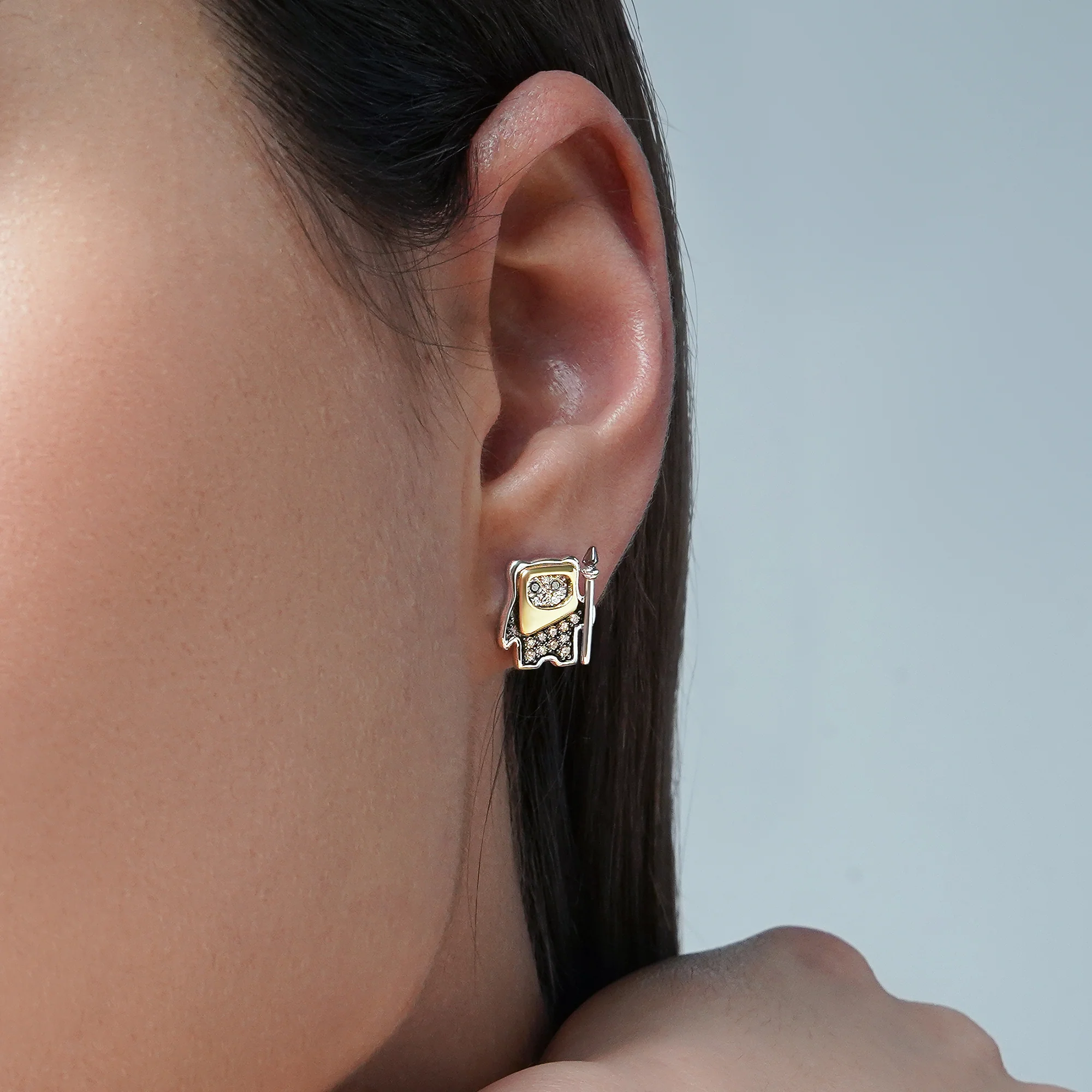 EWOK™ WOMEN'S EARRINGS 1/5 CT.TW. Champagne and White Diamonds, Sterling Silver and 10K Yellow Gold - Image 2