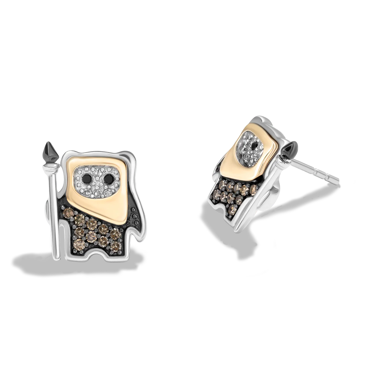 EWOK™ WOMEN'S EARRINGS 1/5 CT.TW. Champagne and White Diamonds, Sterling Silver and 10K Yellow Gold - Image 3