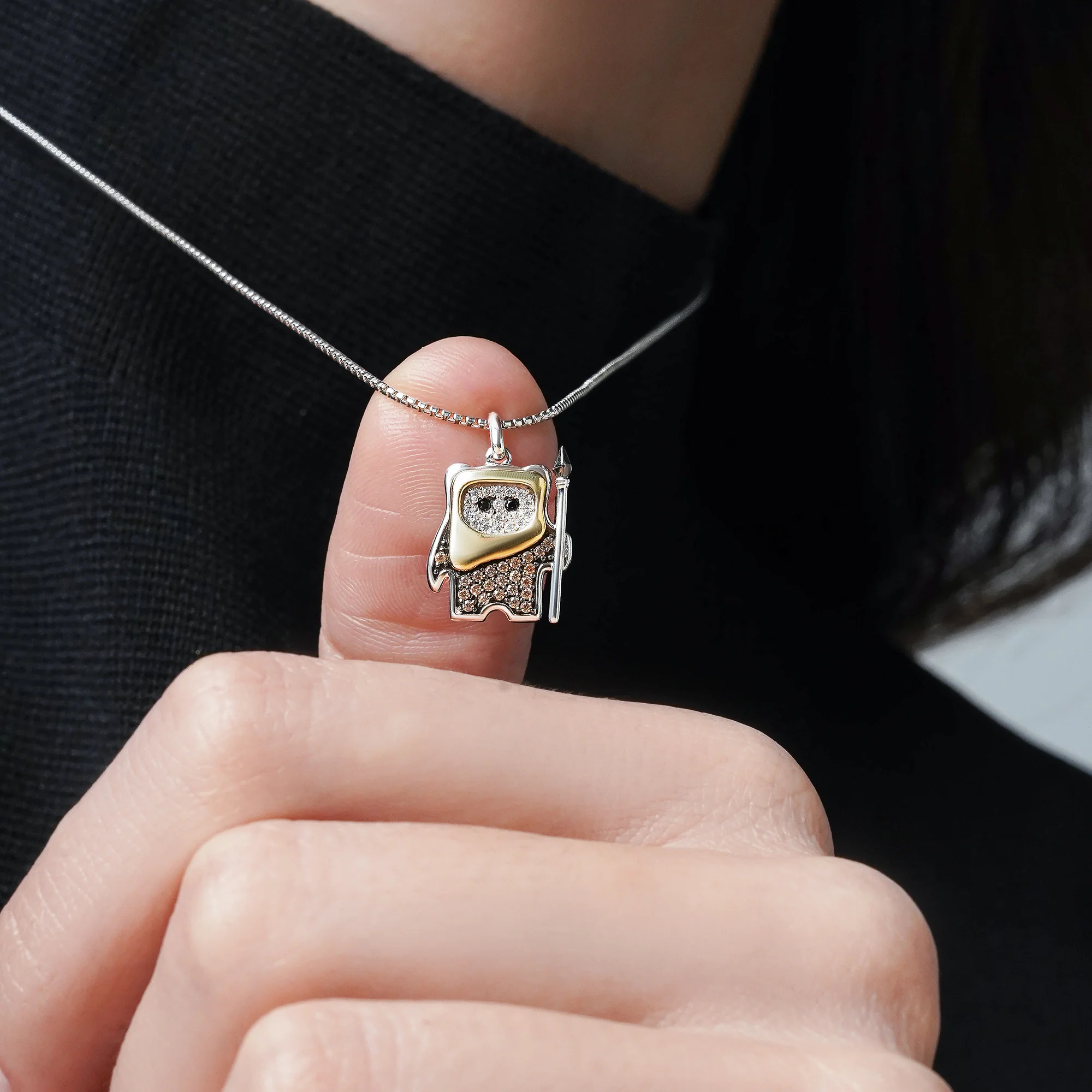EWOK™ WOMEN'S PENDANT 1/5 CT.TW. Champagne and White Diamonds, Sterling Silver and 10K Yellow Gold - Image 2