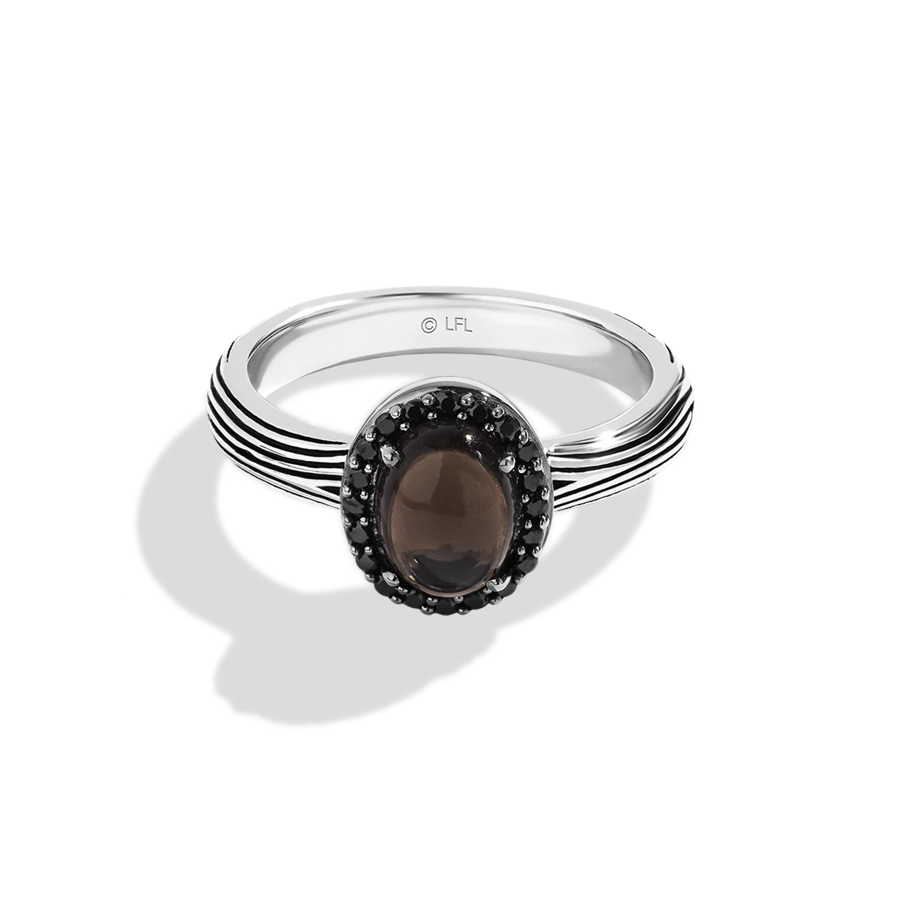EWOK™ WOMEN'S RING 1/6 CT.TW. Black Diamonds, Smoky Quartz, Sterling Silver with Black Rhodium