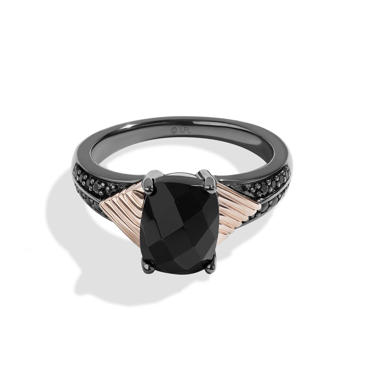 FENNEC SHAND™ ONYX RING IN 10K ROSE GOLD AND STERLING SILVER with 1/6 CT.TW. Black Diamonds