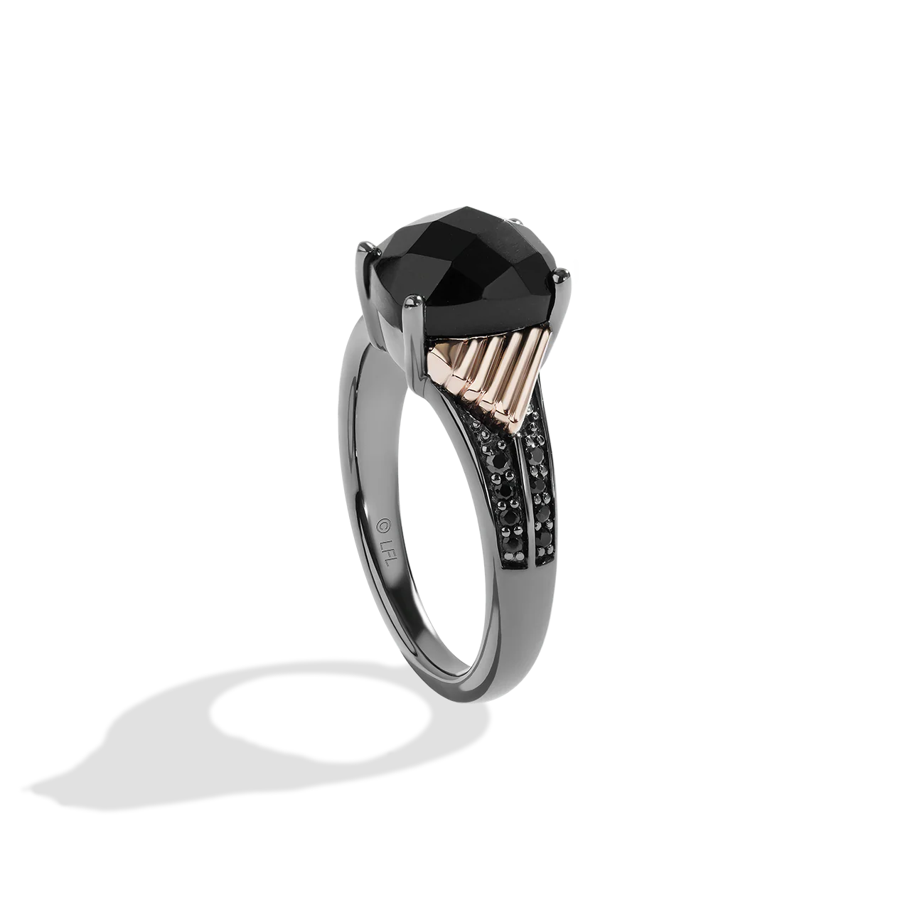 FENNEC SHAND™ ONYX RING IN 10K ROSE GOLD AND STERLING SILVER with 1/6 CT.TW. Black Diamonds - Image 2