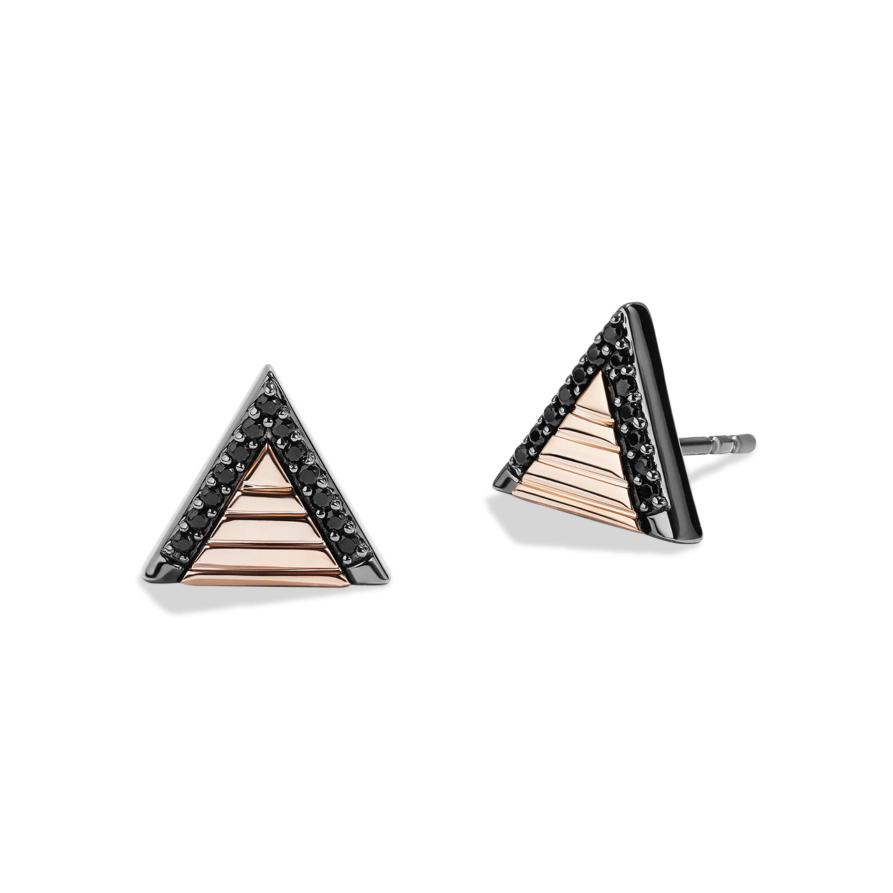 FENNEC SHAND™ STUD EARRINGS IN 10K ROSE GOLD AND STERLING SILVER with 1/5 CT.TW. Black Diamonds - Image 2