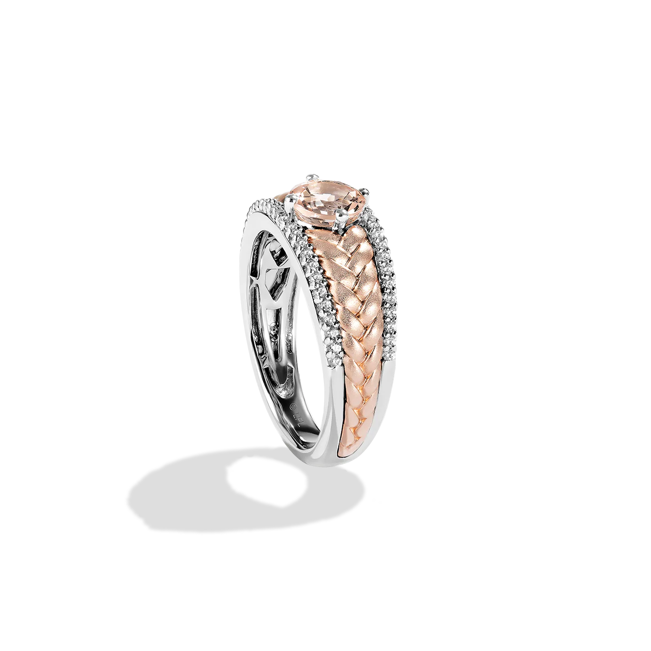 GALACTIC ROYALTY WOMEN'S RING 1/5 CT.TW. White Diamonds and Morganite True Two Tone Silver and 10K Rose Gold - Image 3