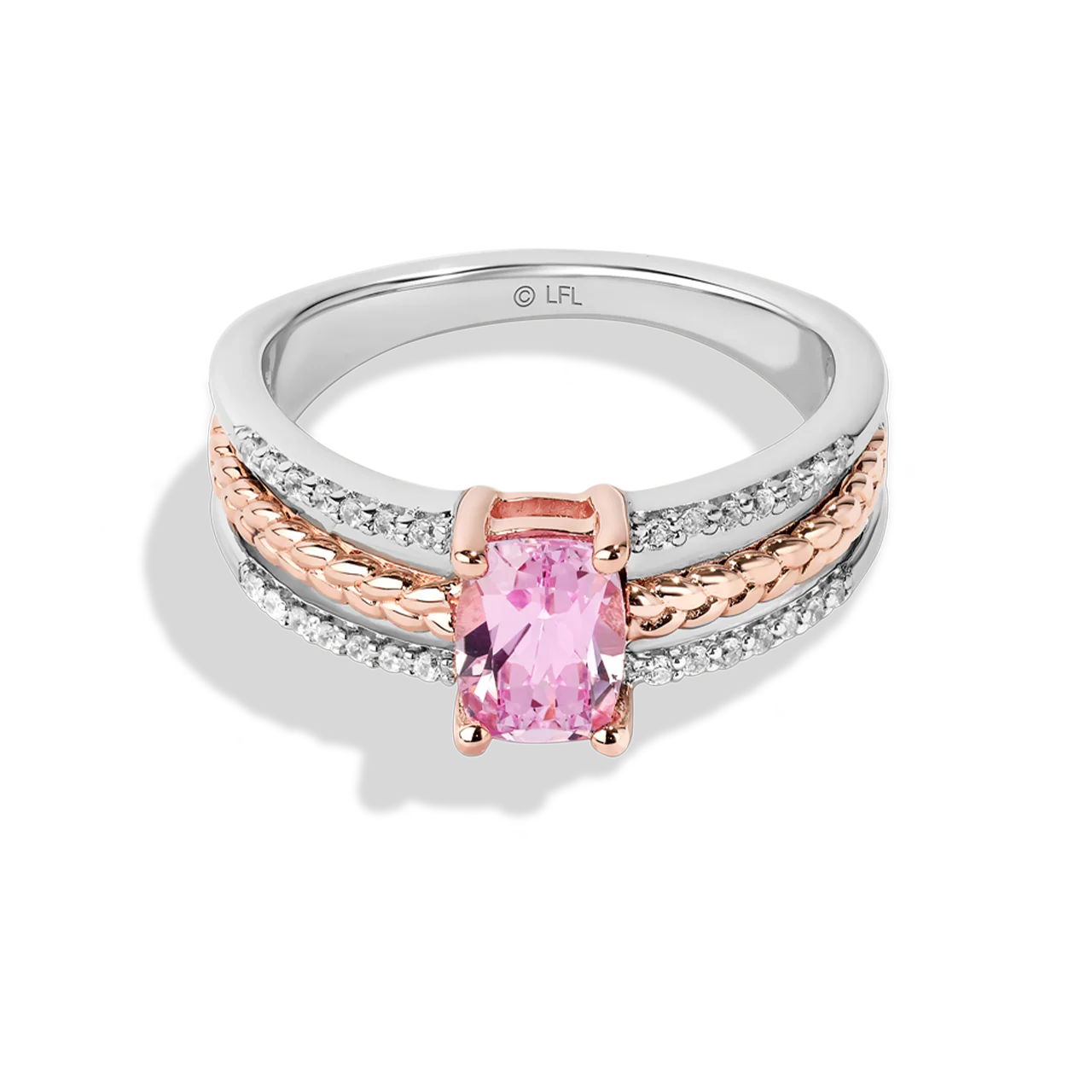 GALACTIC ROYALTY WOMEN'S RING 14K Rose Gold Over Sterling Silver, 1/6 CT.TW. White Diamonds and Created Pink Sapphire