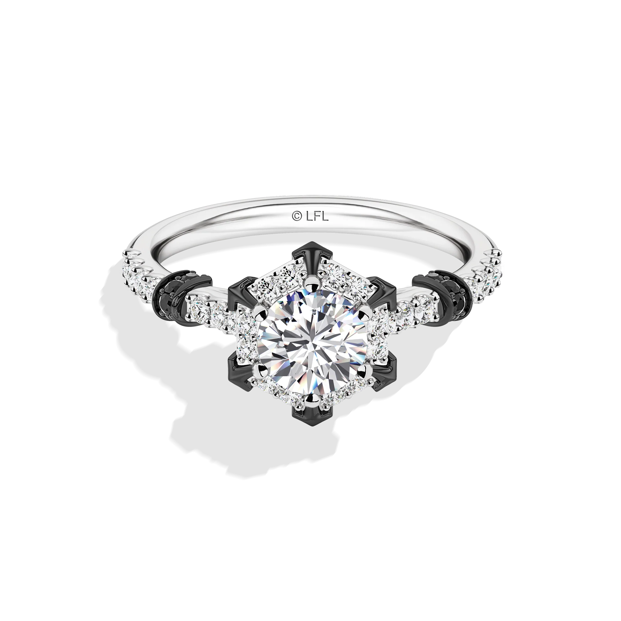 GALAXY STAR LAB GROWN DIAMONDS Black Spinel and Lab Grown Diamonds set in 14K White Gold and Black Rhodium Engagement Ring