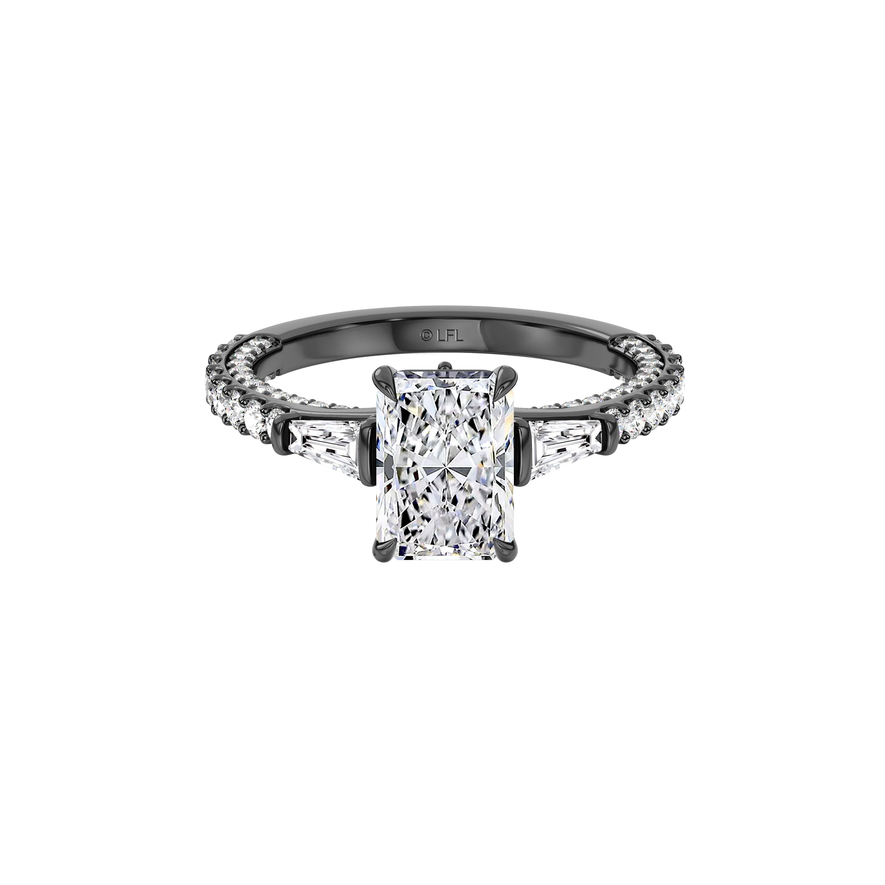 GALAXY STAR LAB GROWN DIAMONDS DARTH VADER Baguette Three Stone Engagement Ring in 14K Gold with Black Rhodium