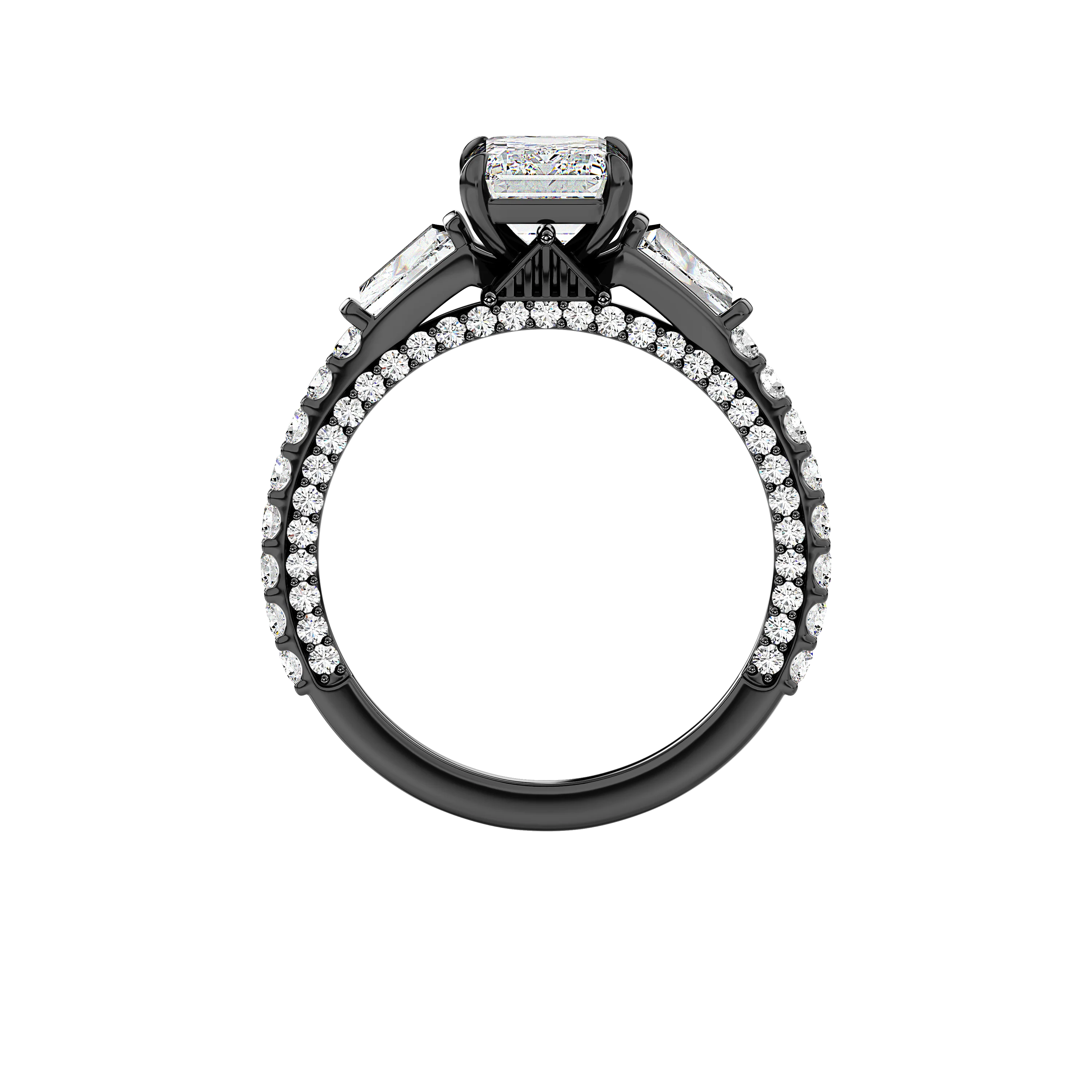 GALAXY STAR LAB GROWN DIAMONDS DARTH VADER Baguette Three Stone Engagement Ring in 14K Gold with Black Rhodium - Image 2