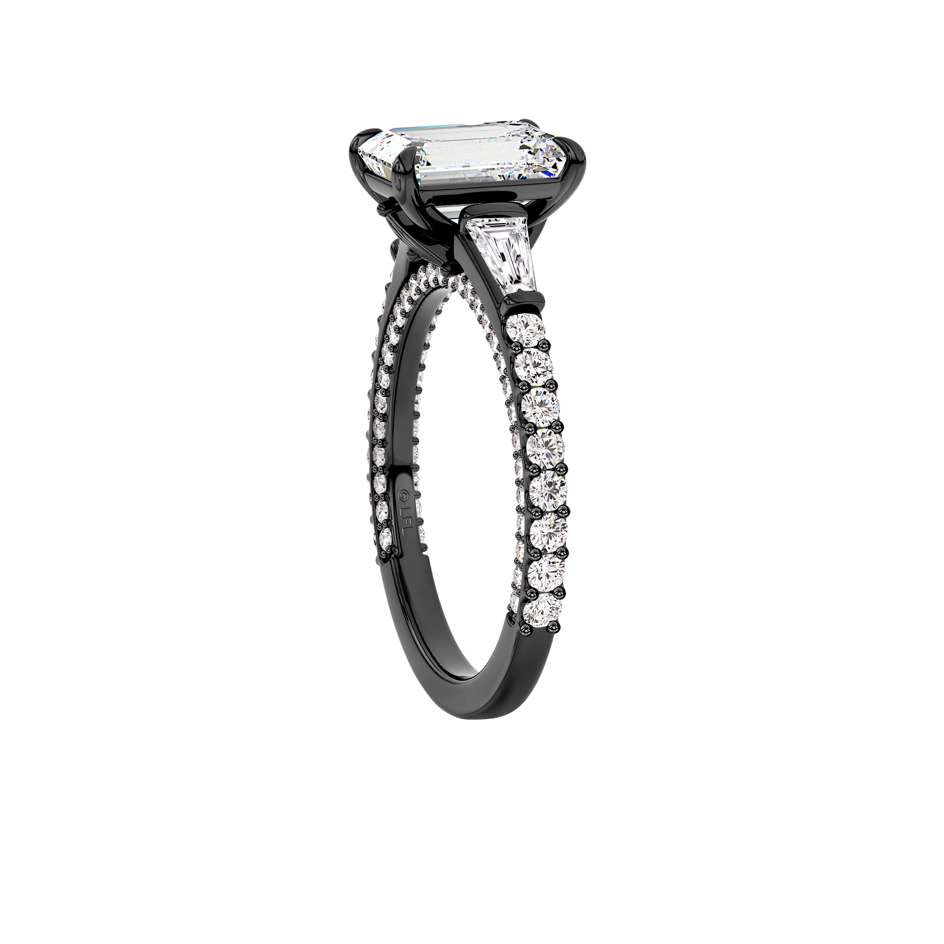 GALAXY STAR LAB GROWN DIAMONDS DARTH VADER Baguette Three Stone Engagement Ring in 14K Gold with Black Rhodium - Image 3