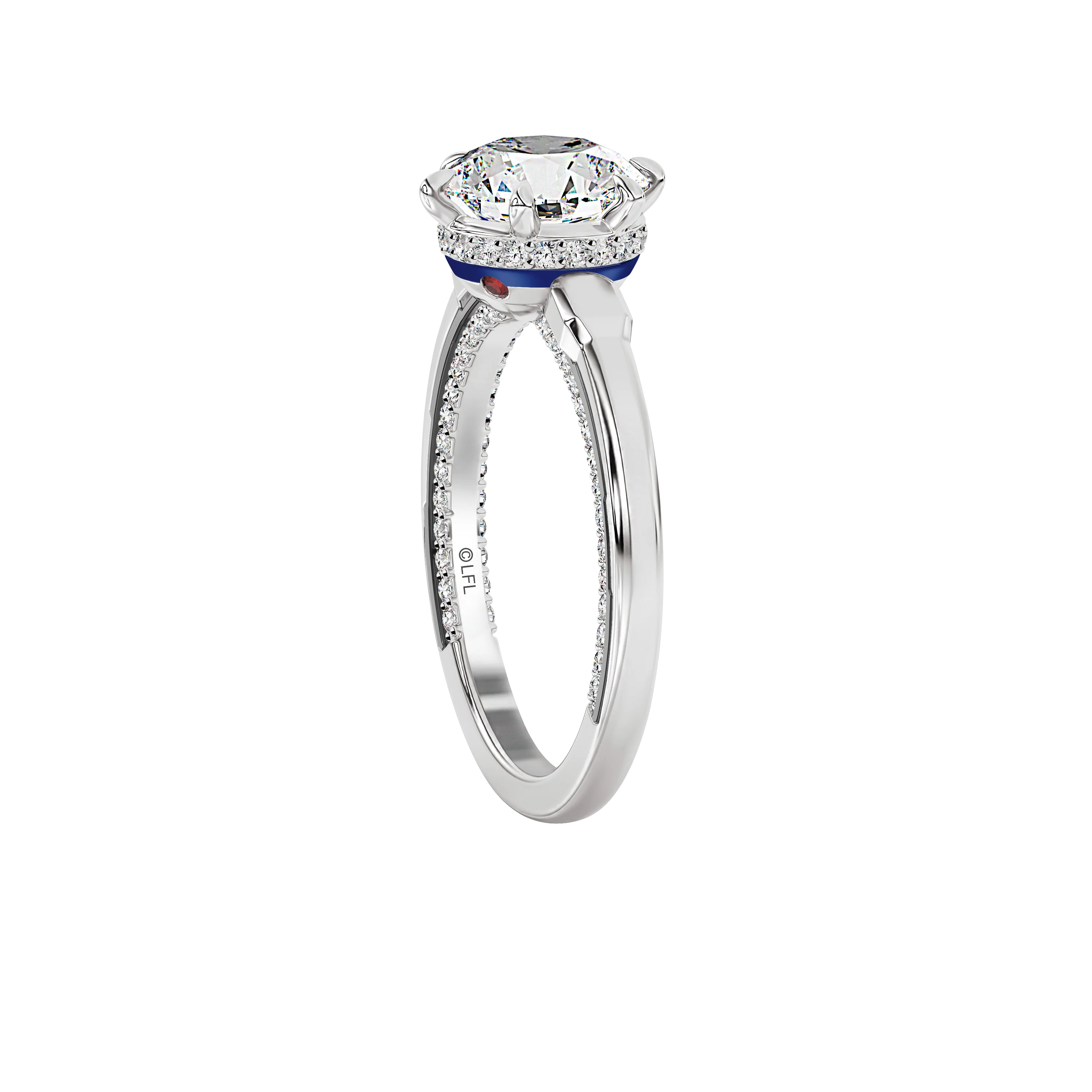 GALAXY STAR LAB GROWN DIAMONDS R2-D2™ 14K Gold with Black Rhodium, Garnet and Blue Enamel Women's Engagement Ring - Image 3